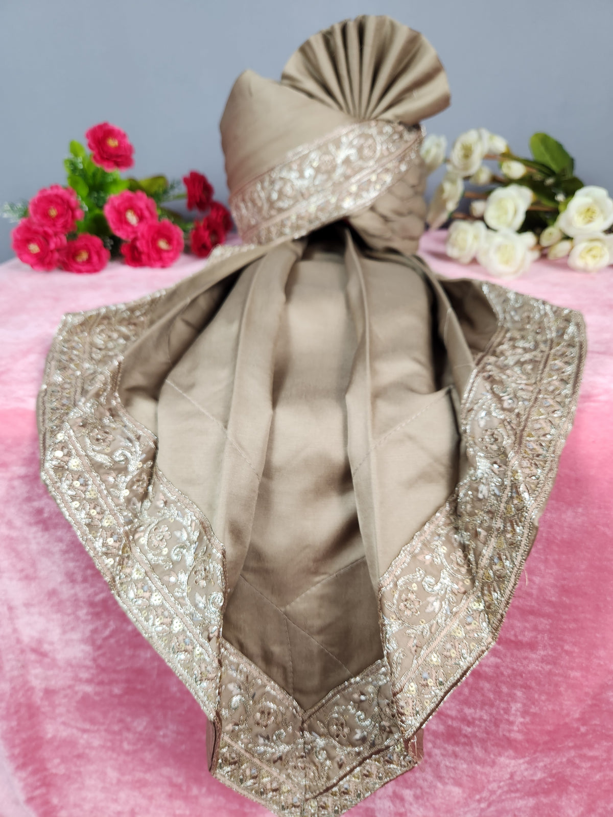 Golden Brown Groom Turban Shawl | Dupatta Safa Set For Men