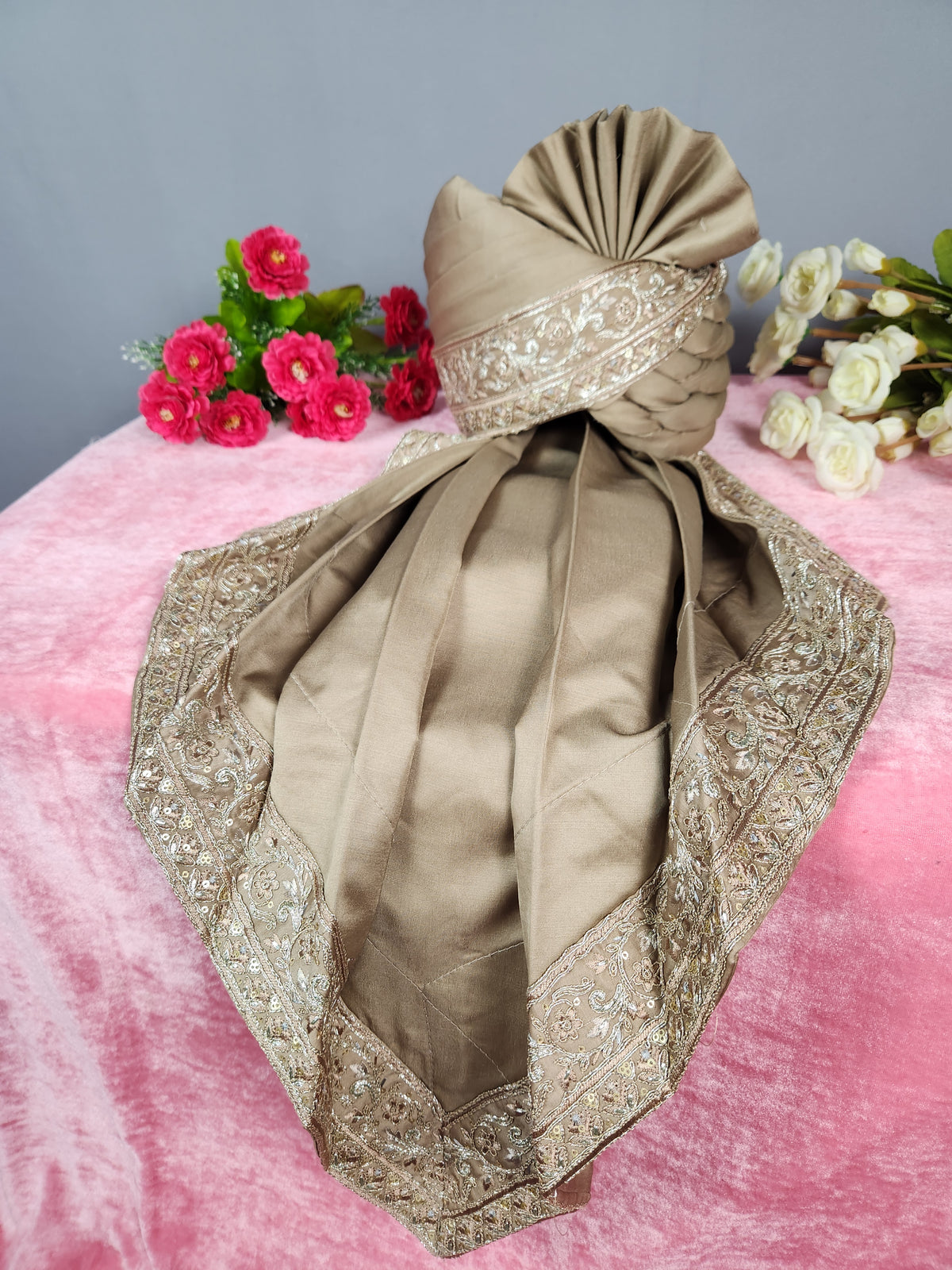 Golden Brown Groom Turban Shawl | Dupatta Safa Set For Men