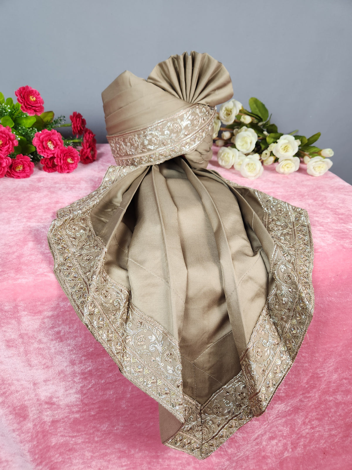 Golden Brown Groom Turban Shawl | Dupatta Safa Set For Men