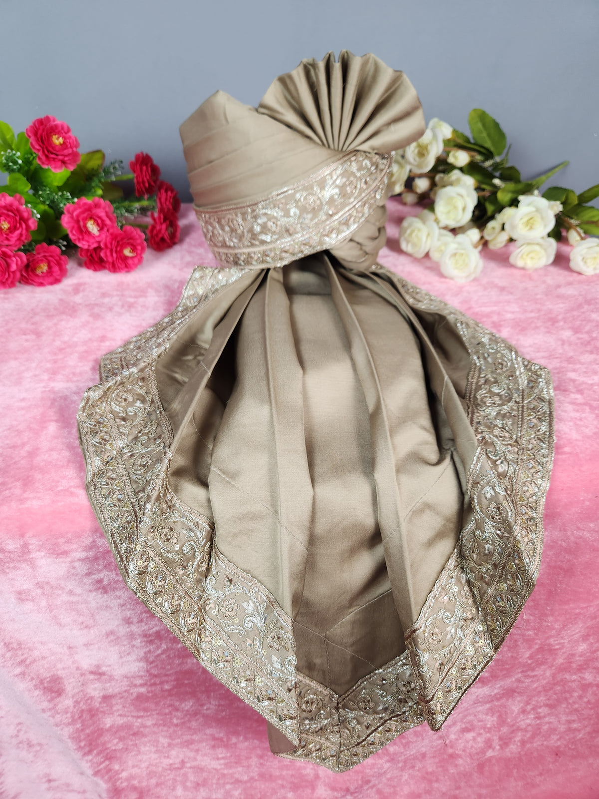Golden Brown Groom Turban Shawl | Dupatta Safa Set For Men