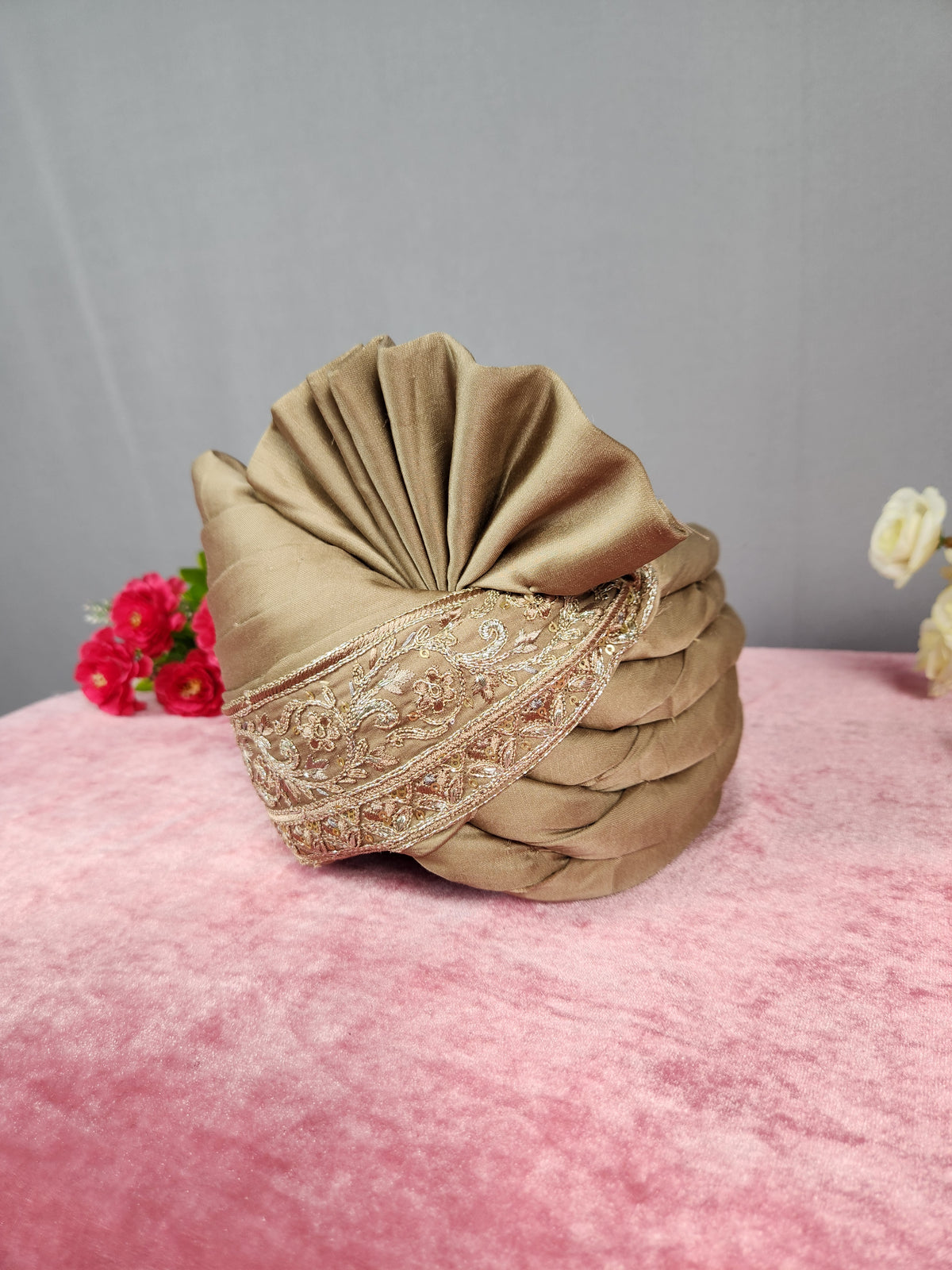 Golden Brown Groom Turban Shawl | Dupatta Safa Set For Men