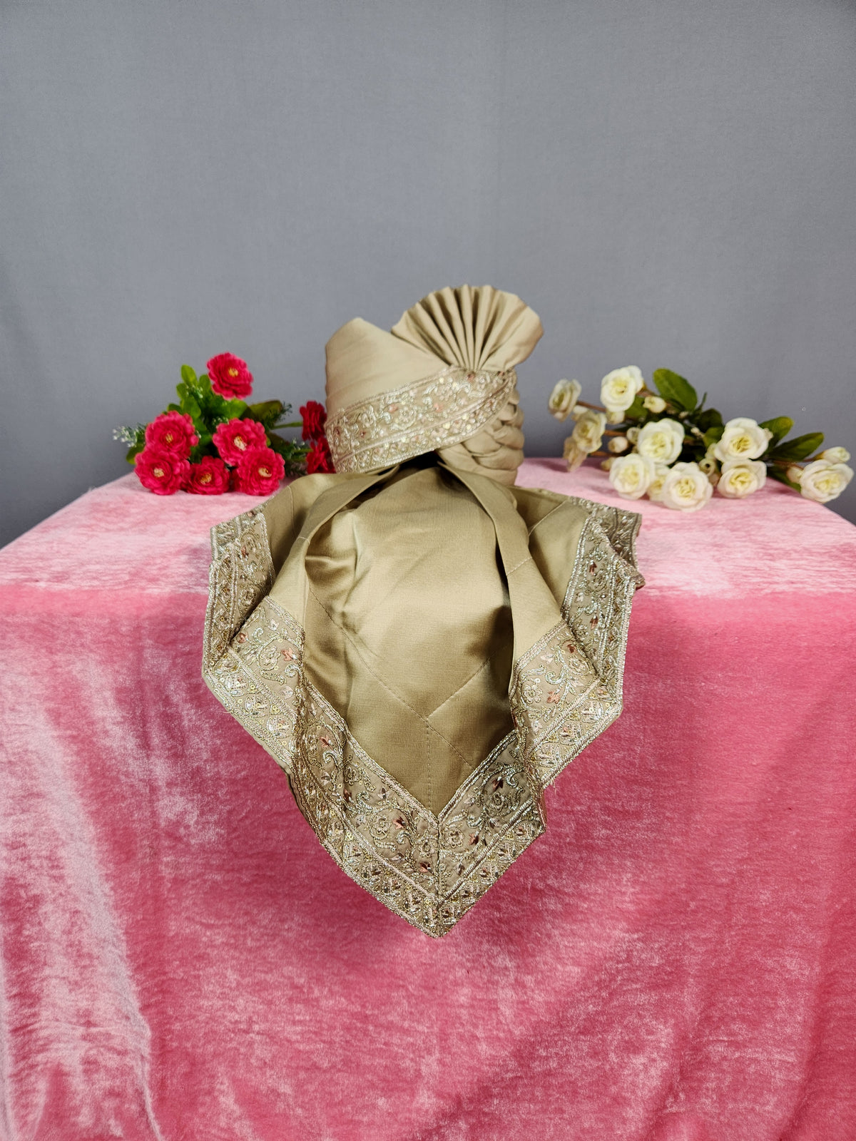 Copper Golden Groom Turban Shawl | Dupatta Safa Set For Men