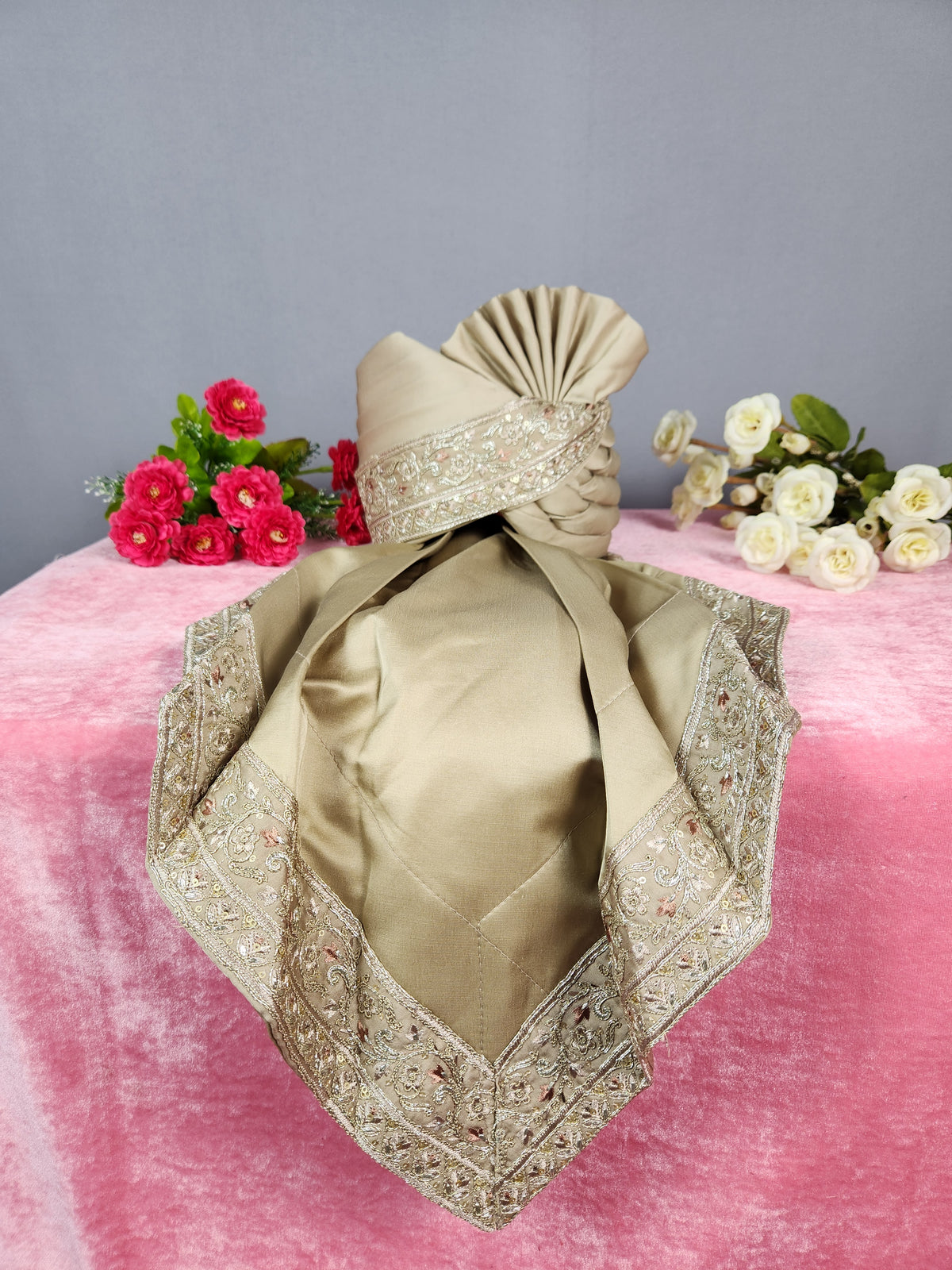 Copper Golden Groom Turban Shawl | Dupatta Safa Set For Men