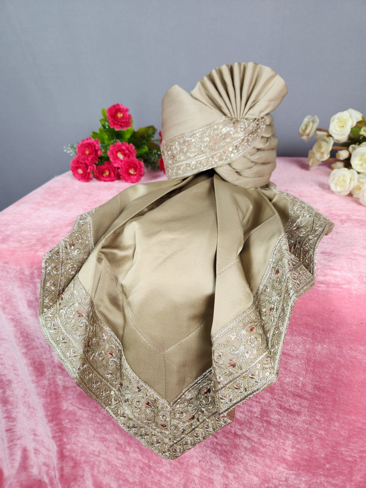 Copper Golden Groom Turban Shawl | Dupatta Safa Set For Men