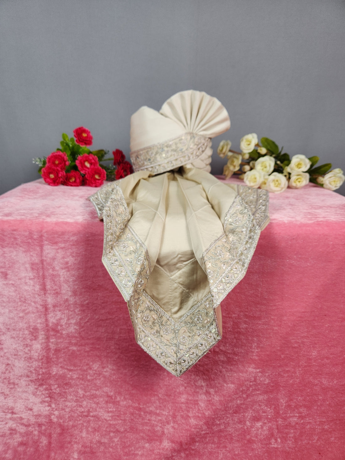 Rose Gold Groom Turban Shawl | Dupatta Safa Set For Men