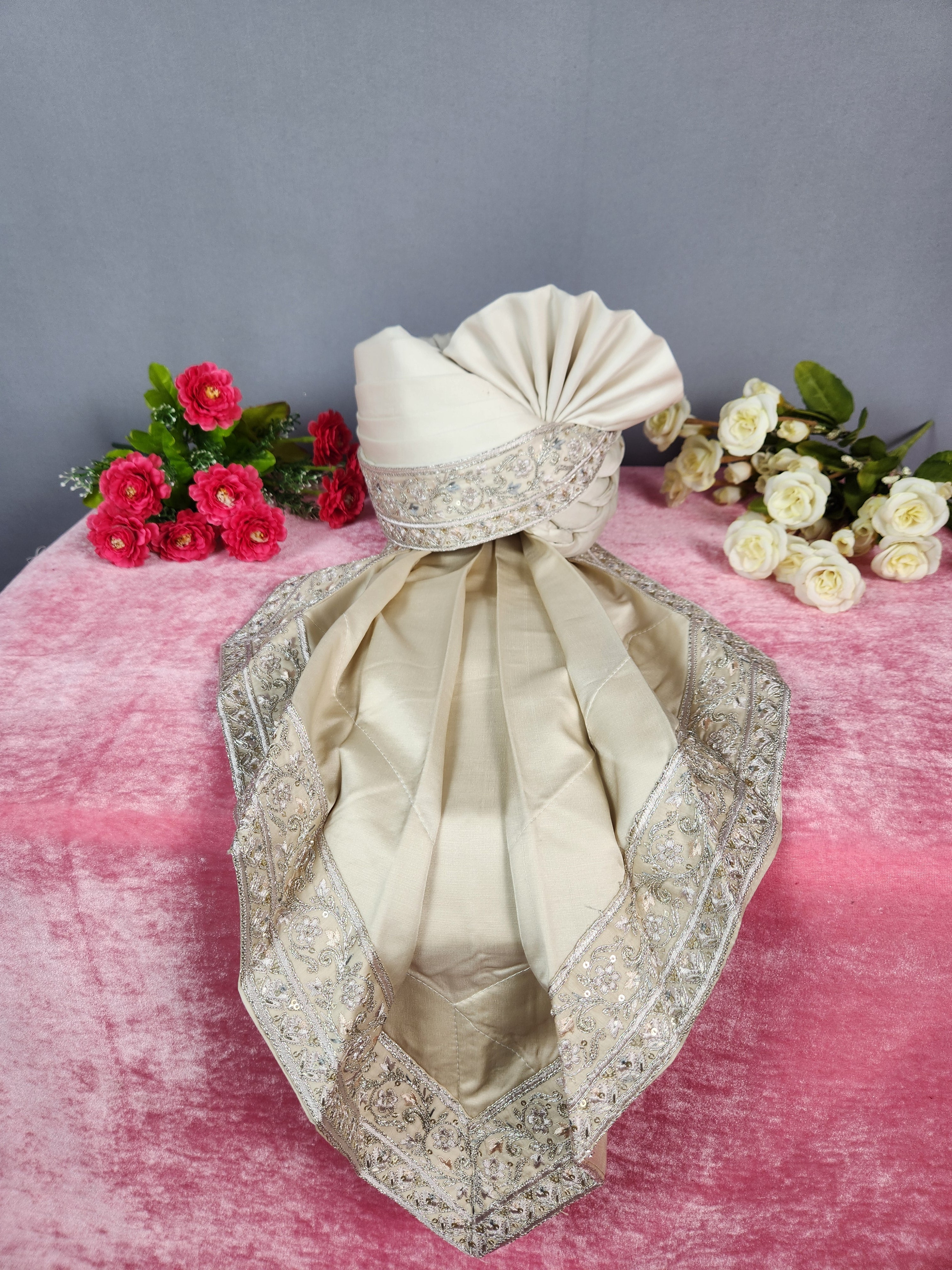 Rose Gold Groom Turban Shawl | Dupatta Safa Set For Men