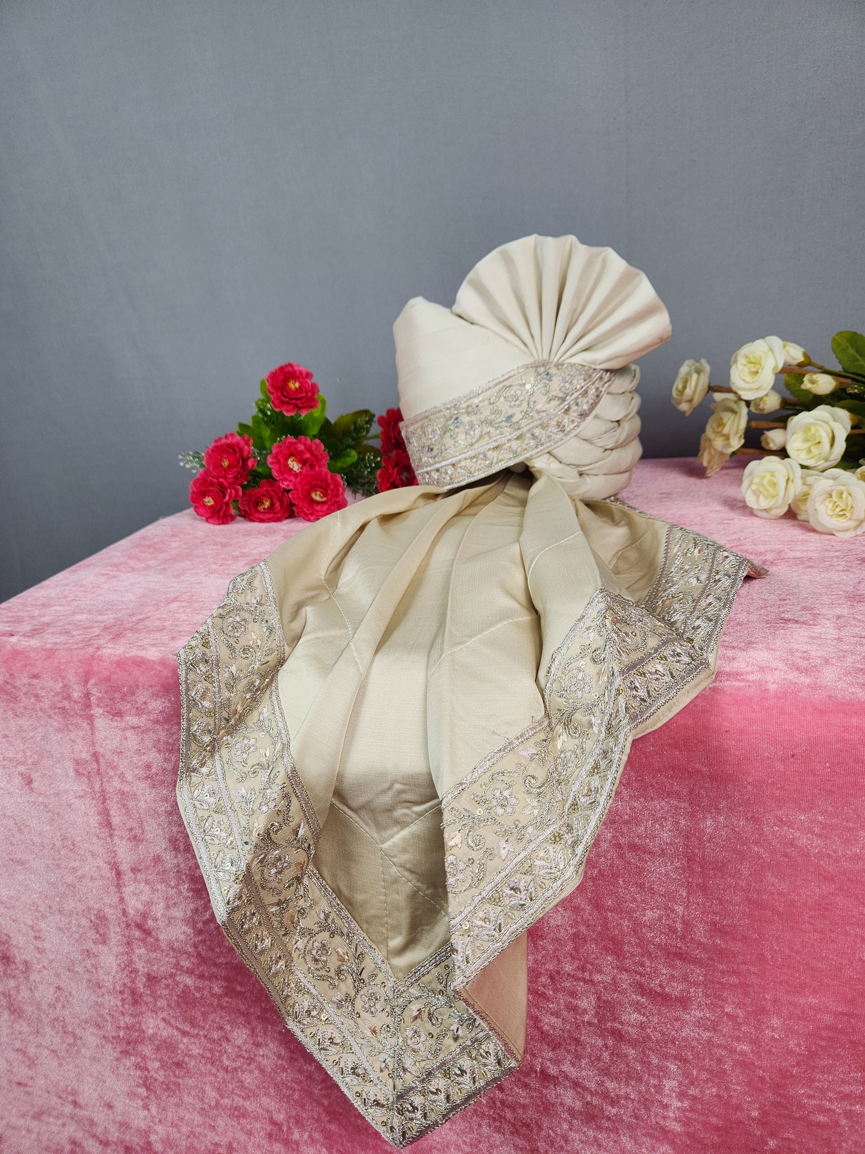 Rose Gold Groom Turban Shawl | Dupatta Safa Set For Men
