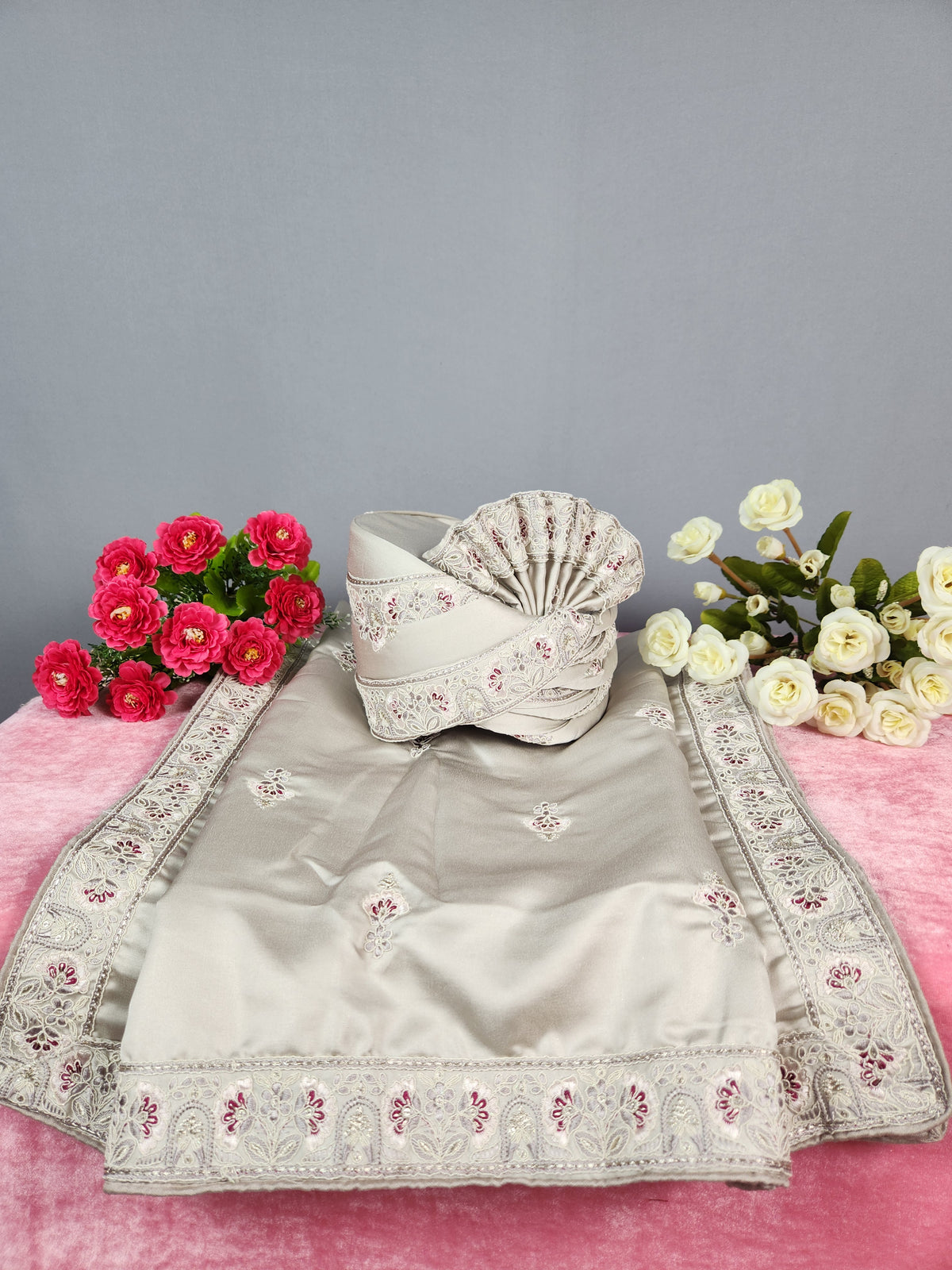 Lavender Groom Turban Shawl Set With Red Touch Up | Dupatta Safa Set For Men