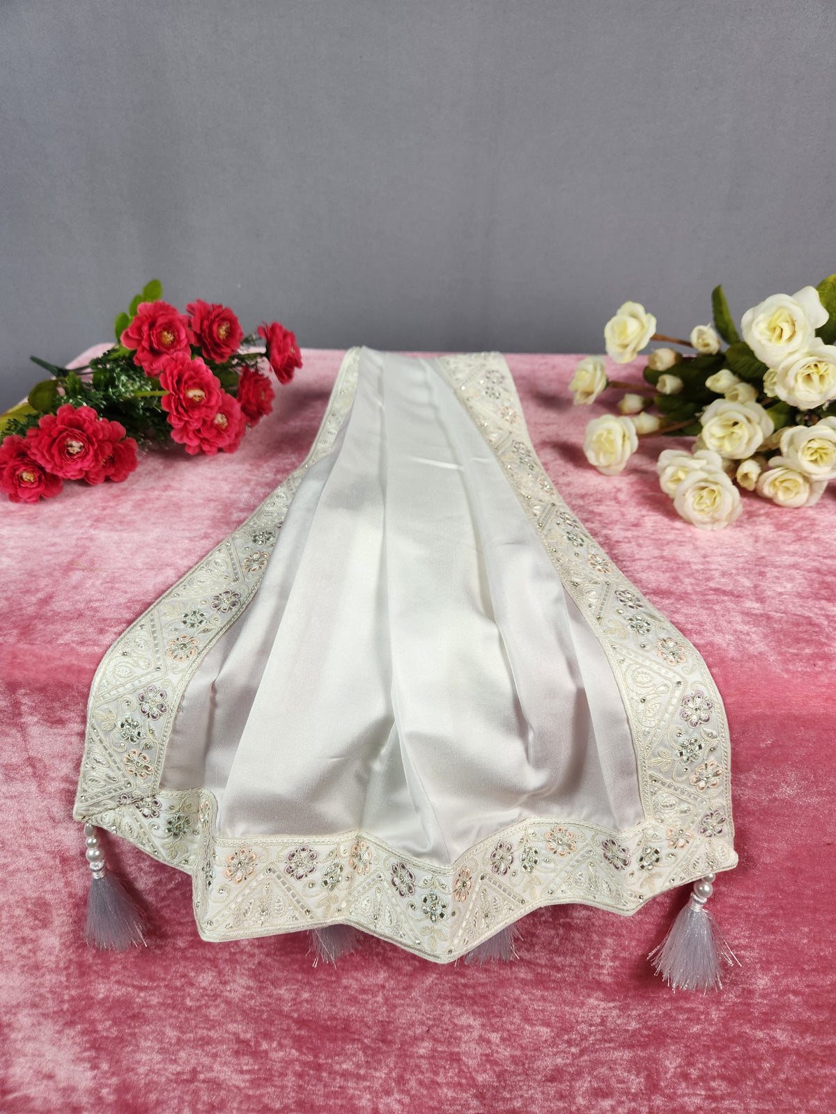 White Groom Turban Shawl With White Diamonds | Dupatta Safa Set For Men