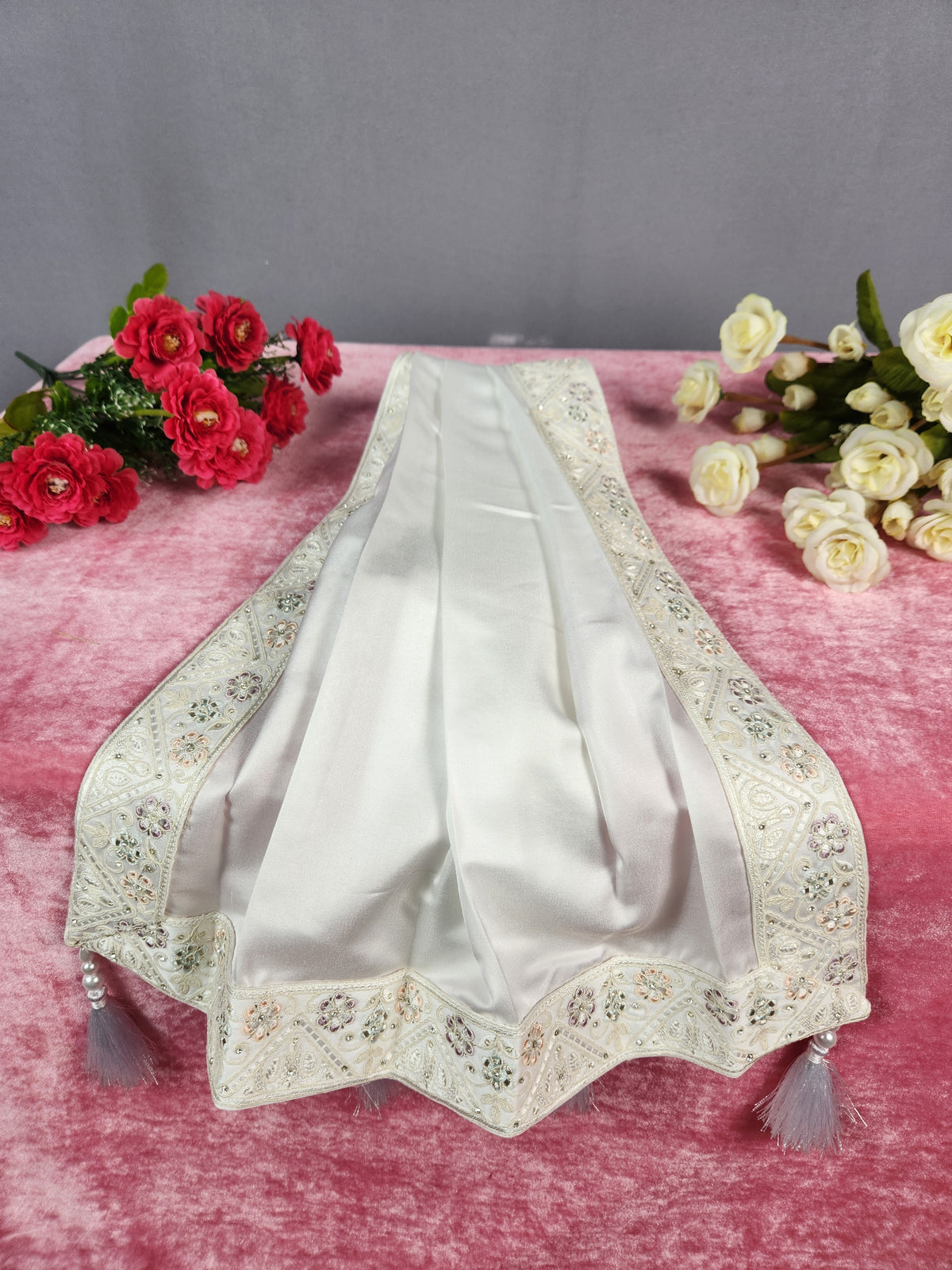 White Groom Turban Shawl With White Diamonds | Dupatta Safa Set For Men