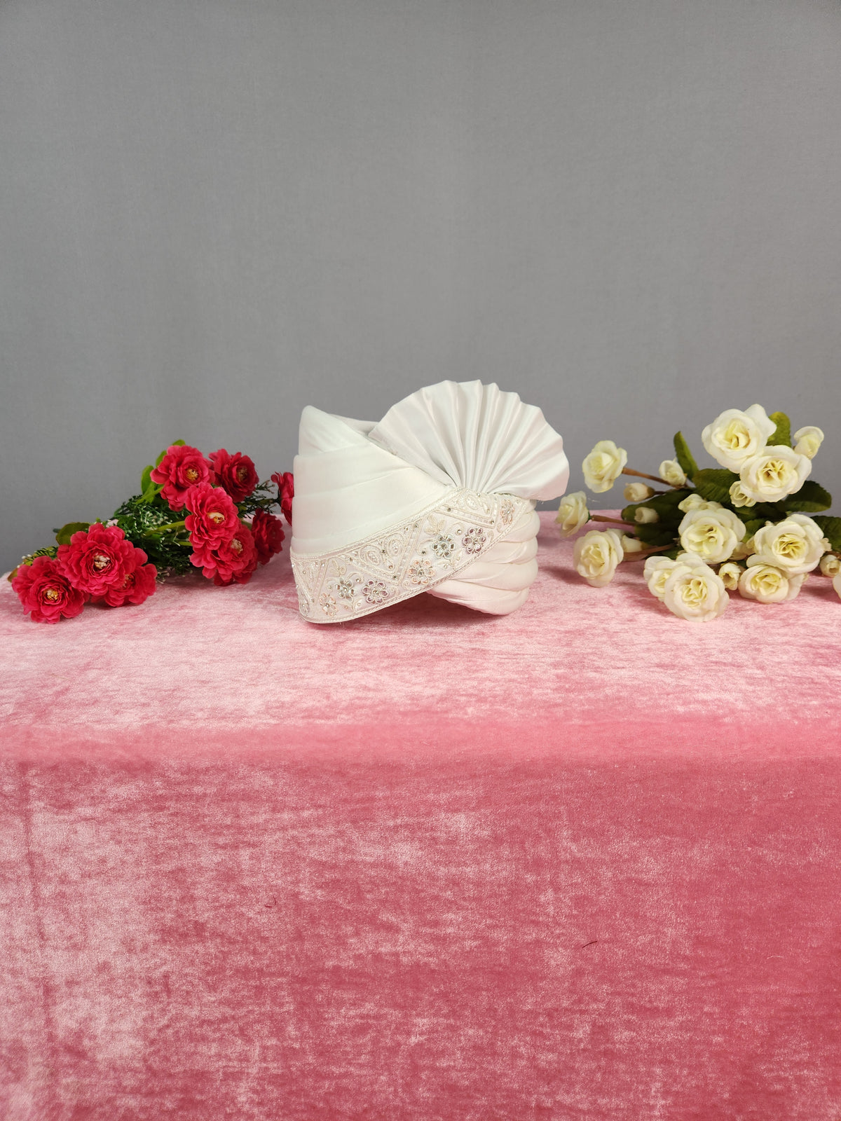 White Groom Turban Shawl With White Diamonds | Dupatta Safa Set For Men