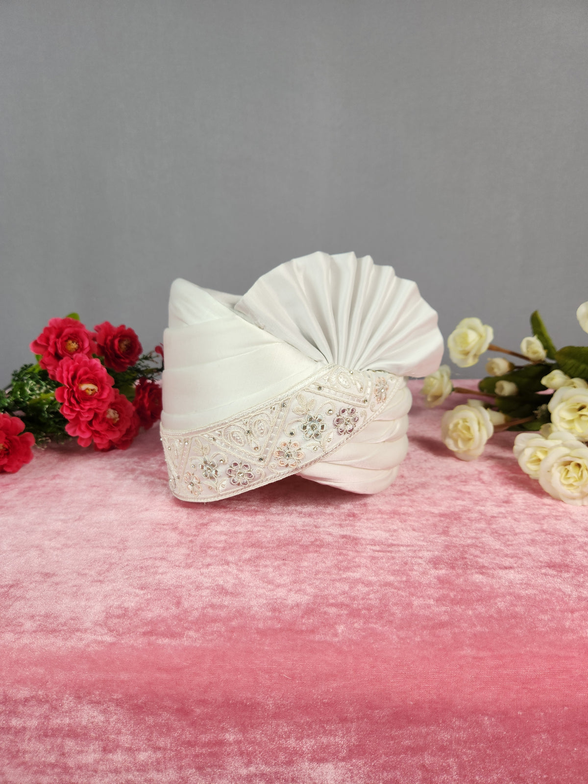 White Groom Turban Shawl With White Diamonds | Dupatta Safa Set For Men