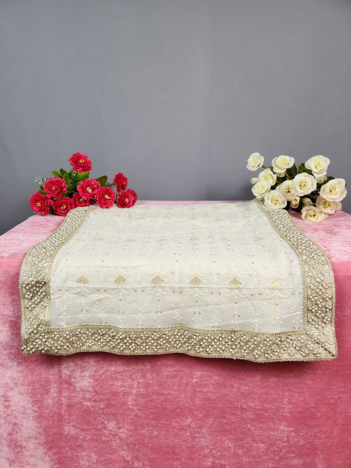 White Groom Turban Shawl With Pearl Work | Dupatta Safa Set For Men