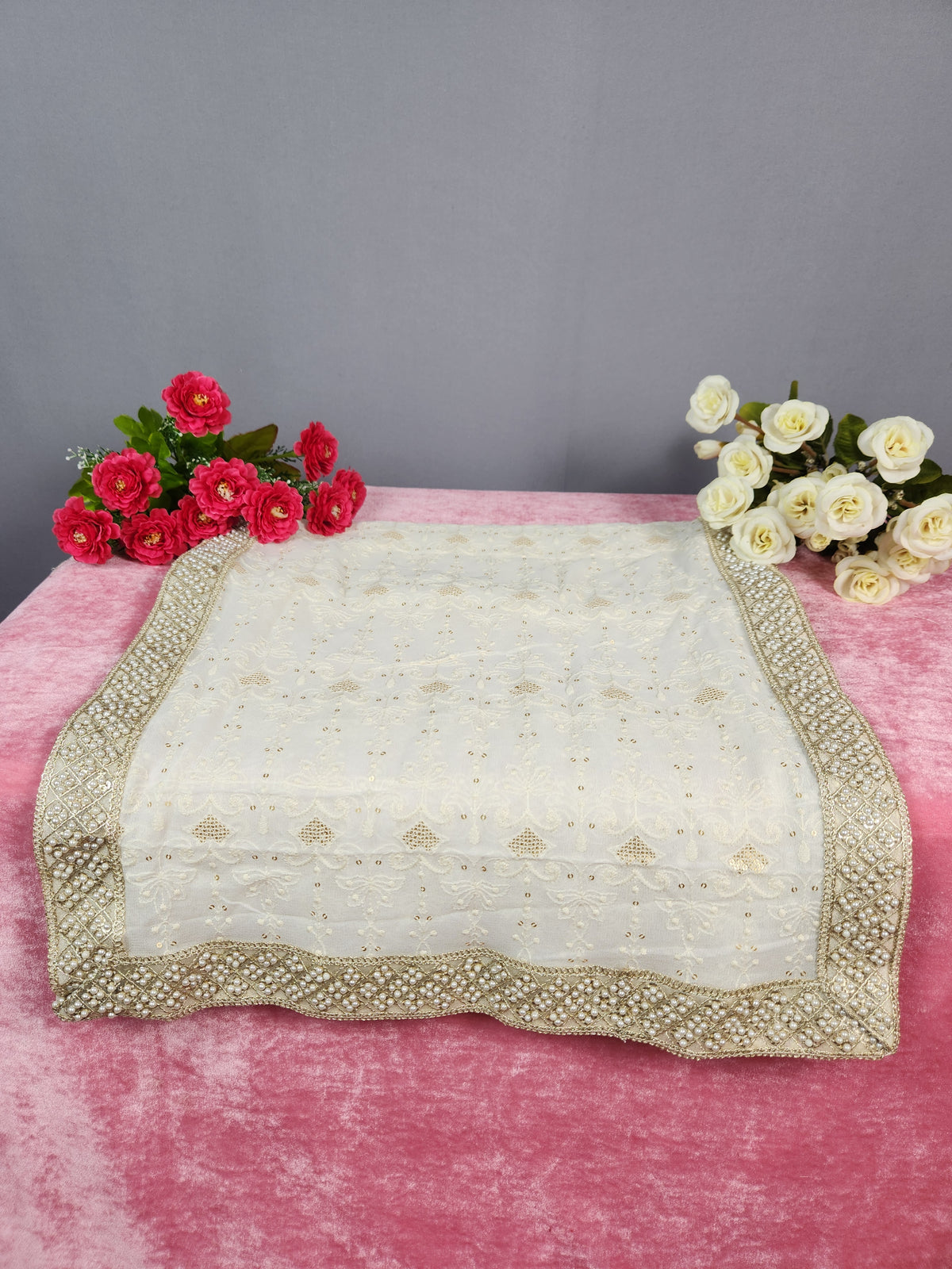 White Groom Shawl - Pearl Work | Shawl For Men
