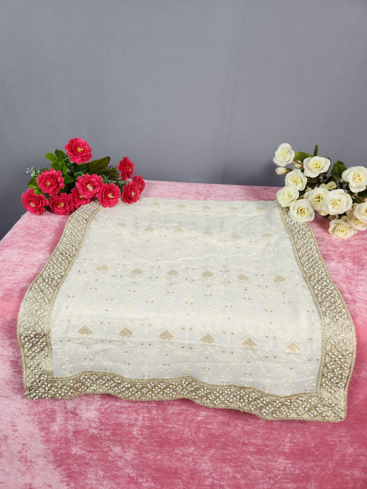 White Groom Shawl - Pearl Work | Shawl For Men