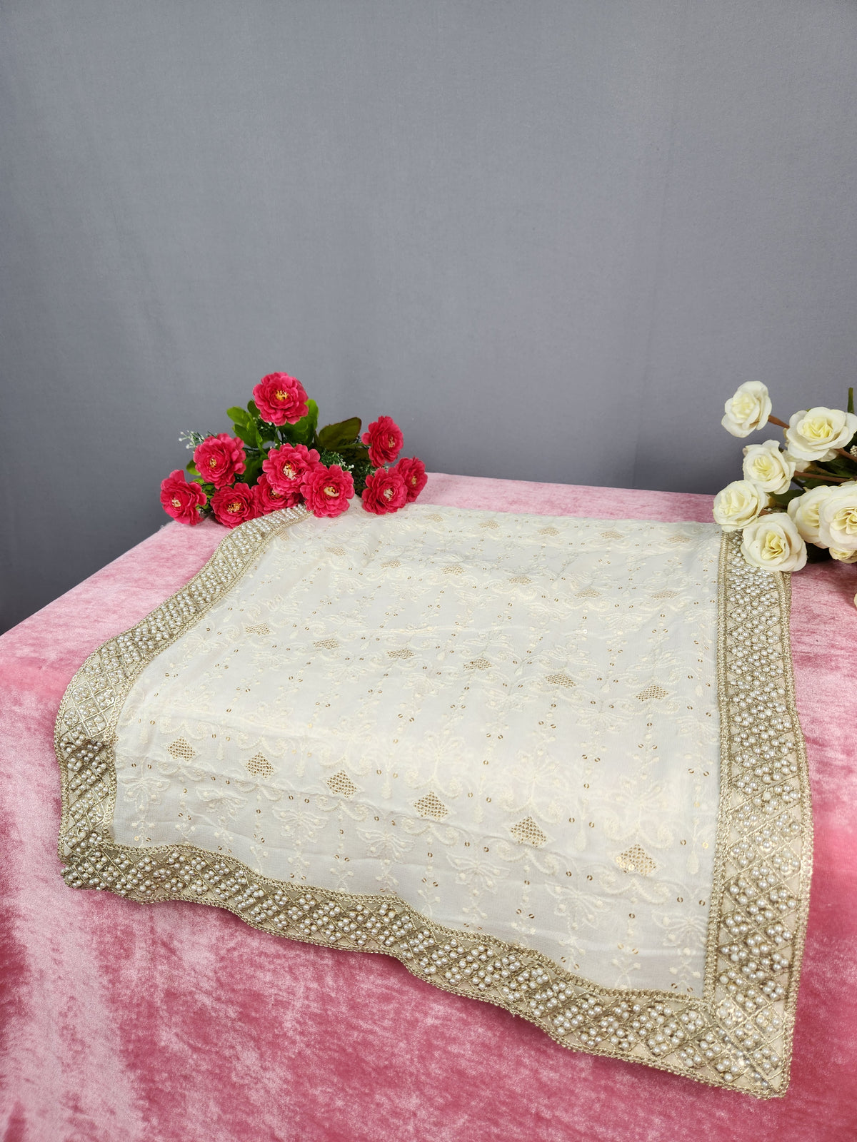 White Groom Shawl - Pearl Work | Shawl For Men