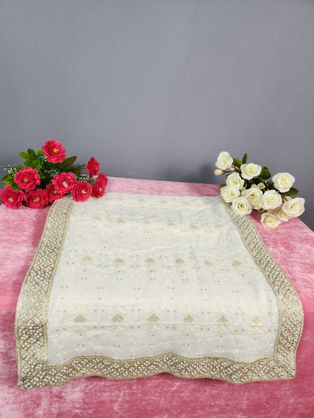 White Groom Shawl - Pearl Work | Shawl For Men