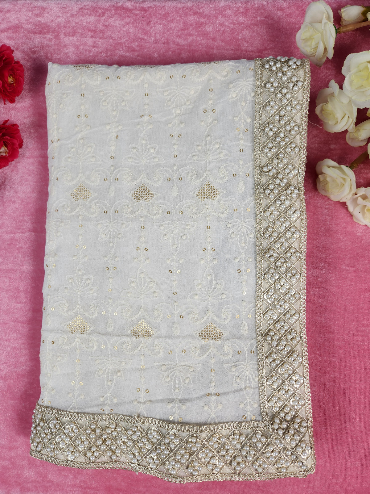 White Groom Shawl - Pearl Work | Shawl For Men