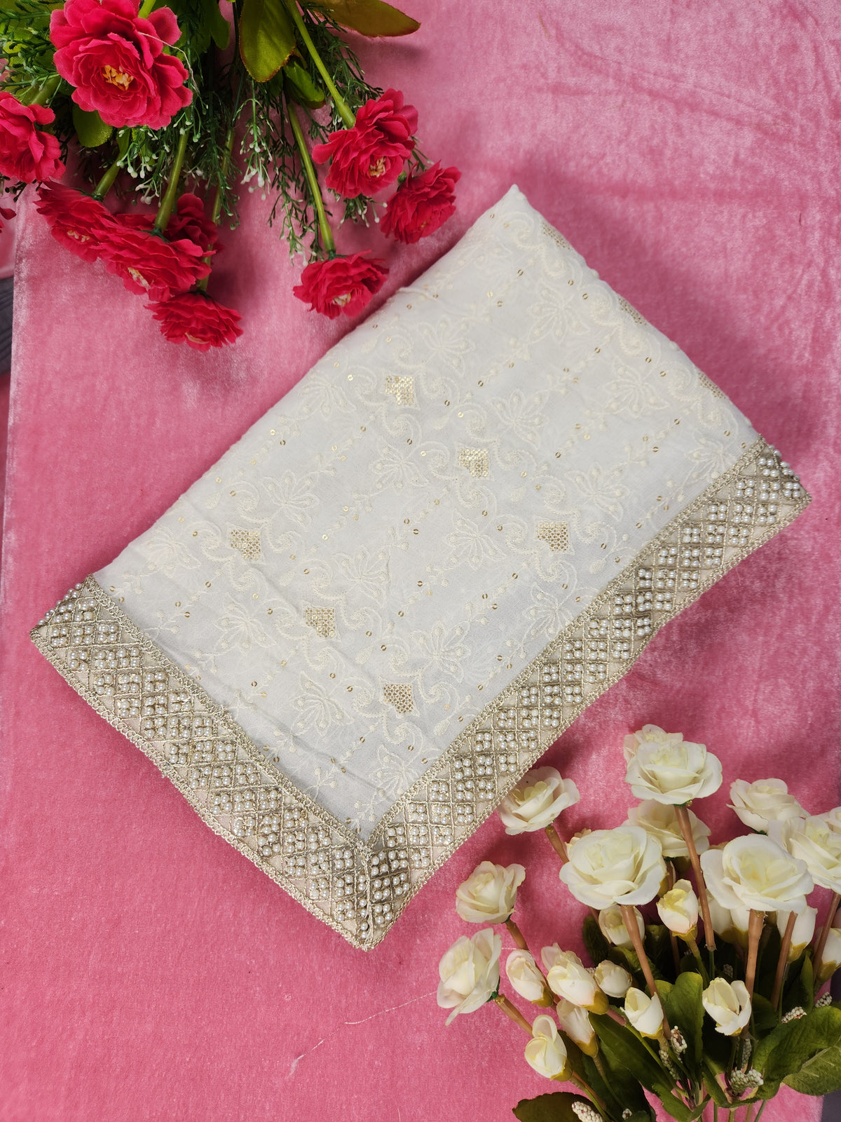 White Groom Shawl - Pearl Work | Shawl For Men