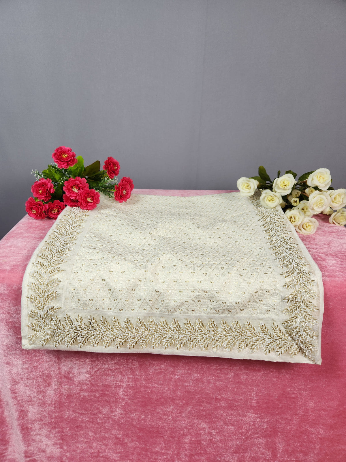 White Groom Shawl - Beads Work | Shawl For Men