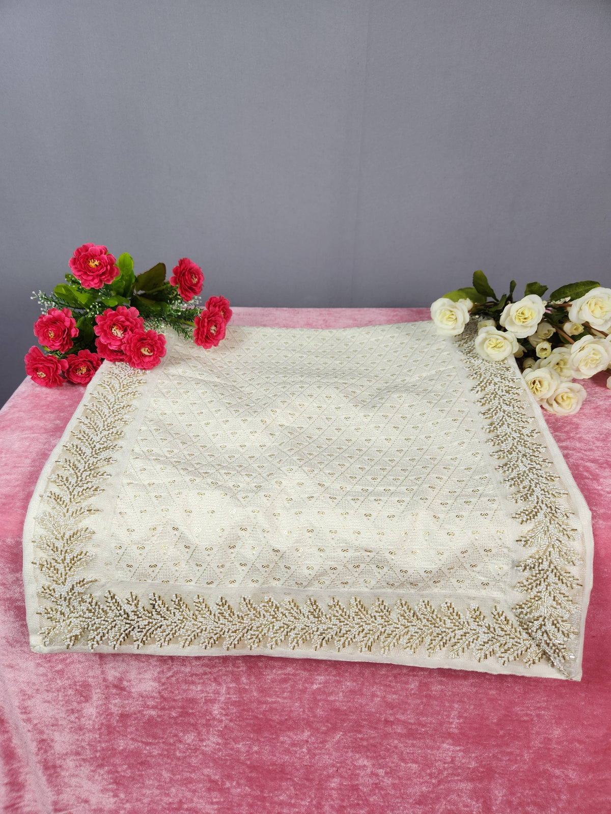 White Groom Shawl - Beads Work | Shawl For Men