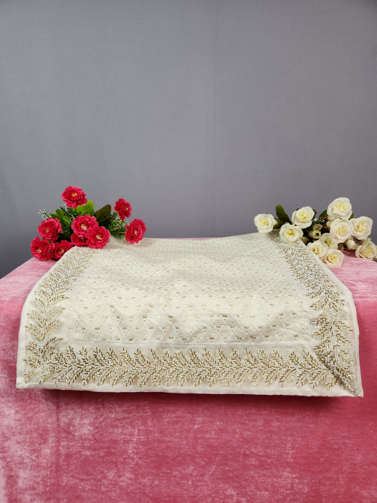 White Groom Shawl - Beads Work | Shawl For Men