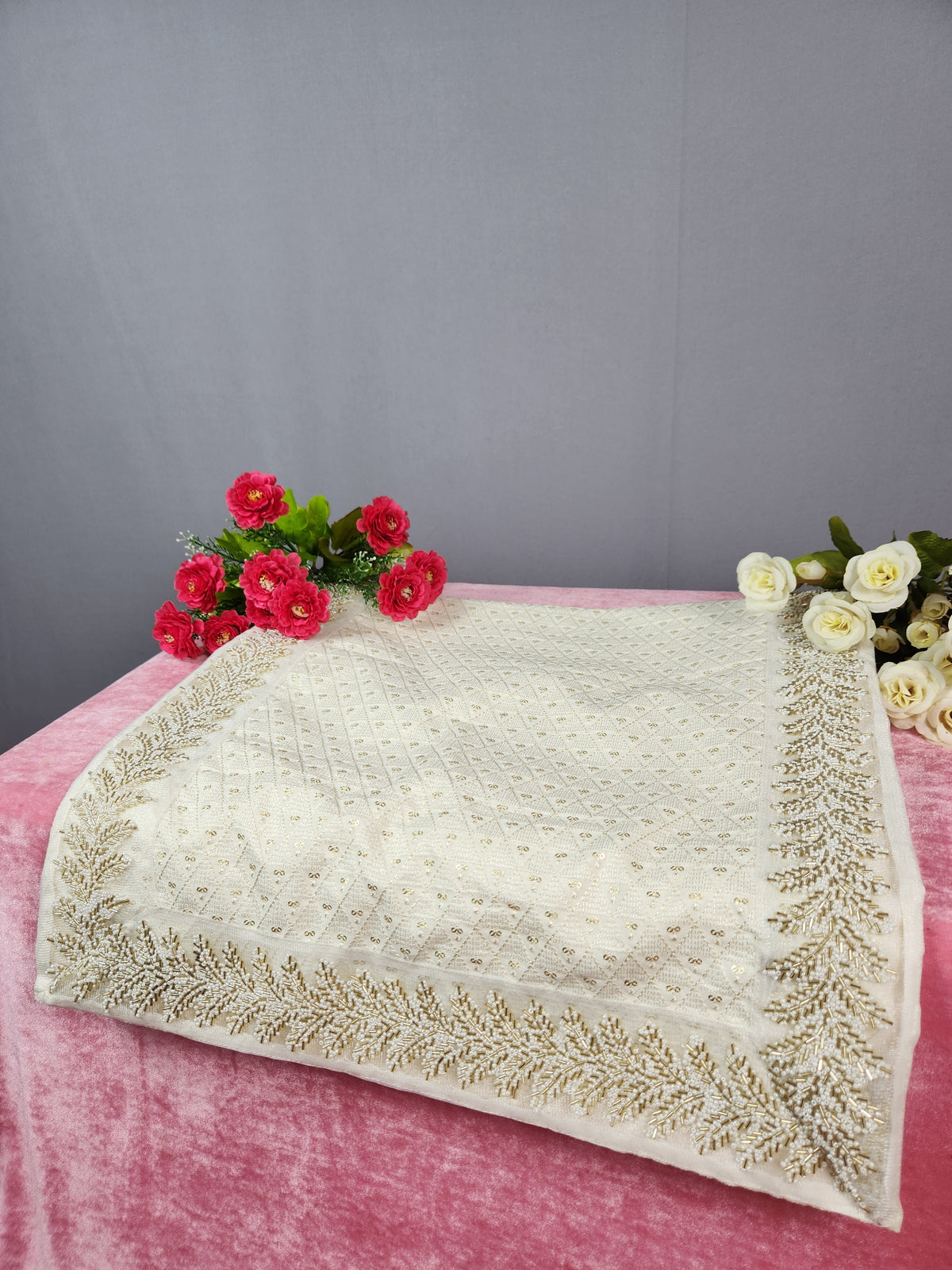 White Groom Shawl - Beads Work | Shawl For Men