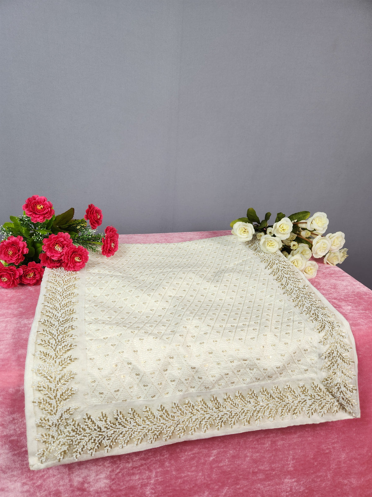 White Groom Shawl - Beads Work | Shawl For Men