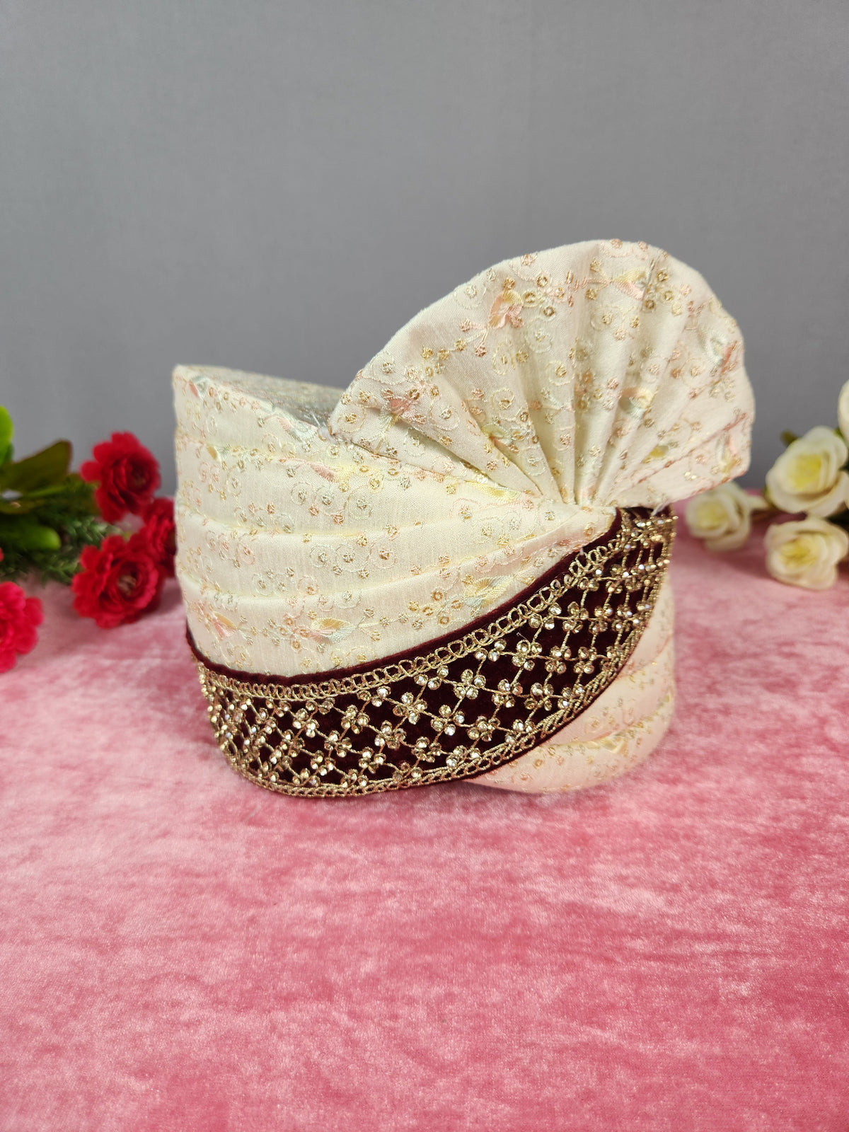Cream Ivory Groom Turban Shawl | Dupatta Safa Set For Men