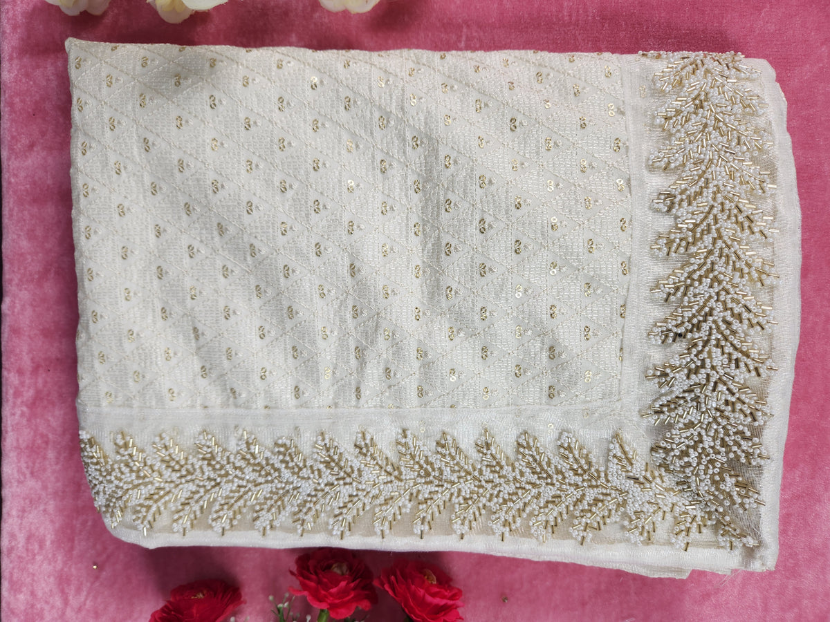 White Groom Shawl - Beads Work | Shawl For Men