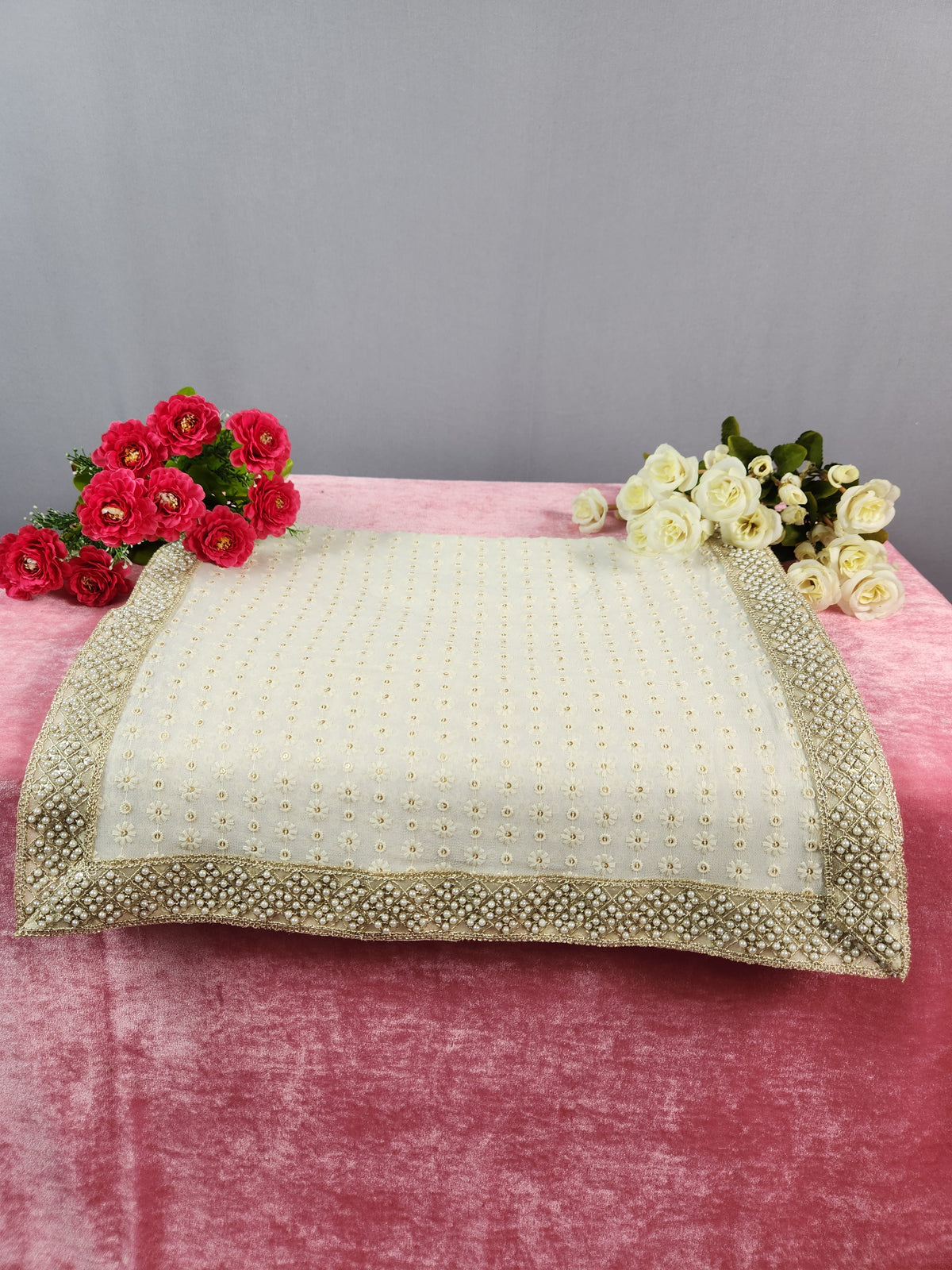 White Groom Shawl - Pearl Work | Shawl For Men