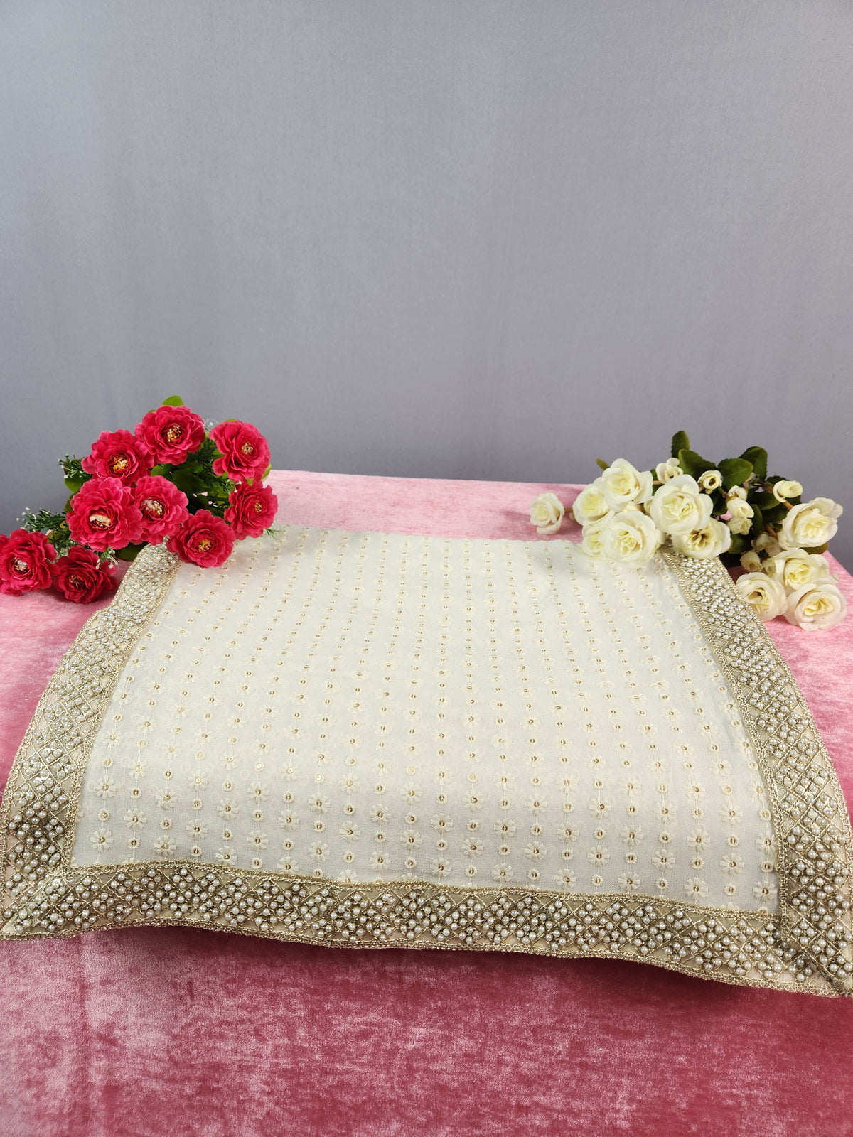White Groom Shawl - Pearl Work | Shawl For Men
