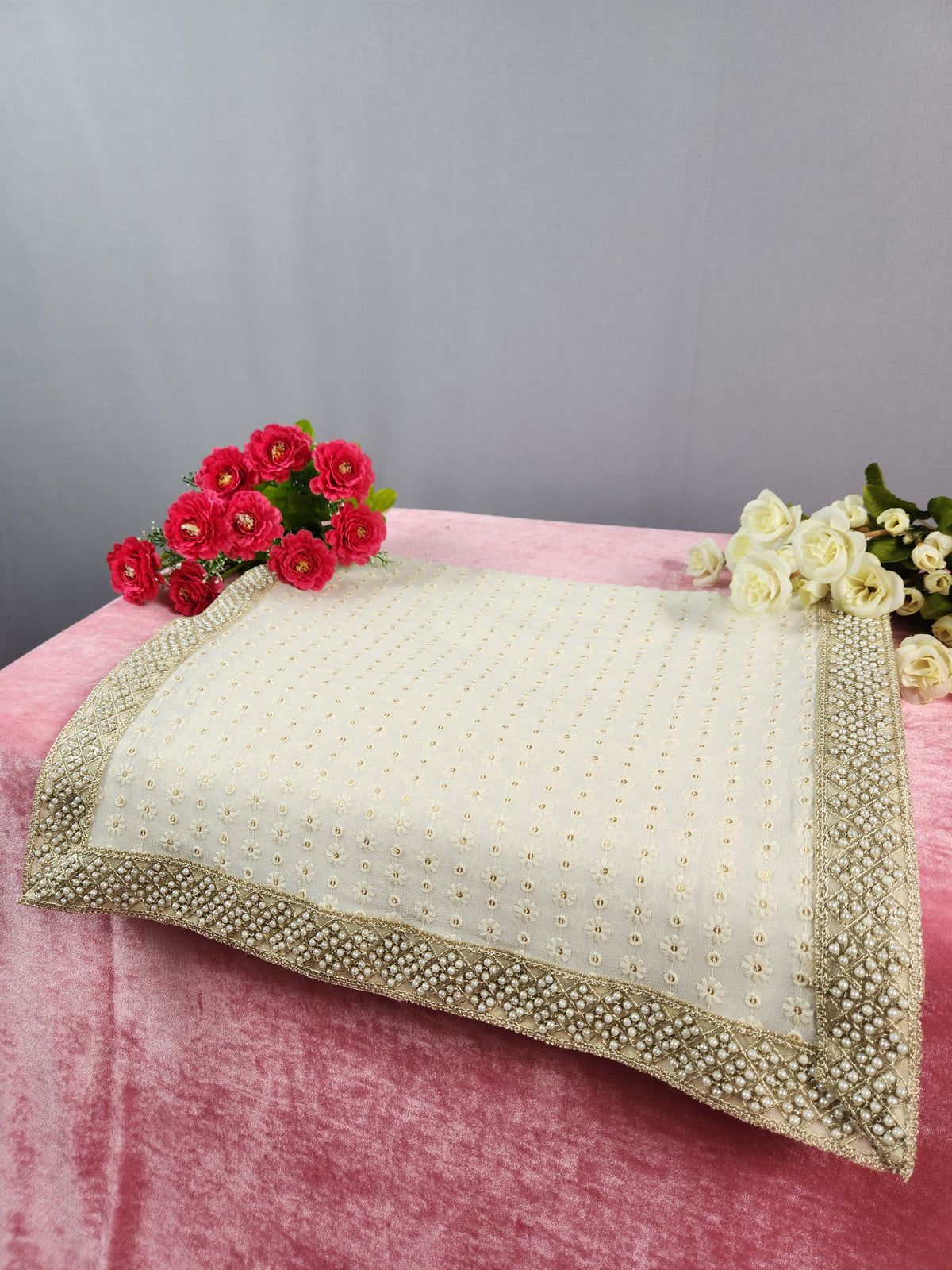 White Groom Shawl - Pearl Work | Shawl For Men