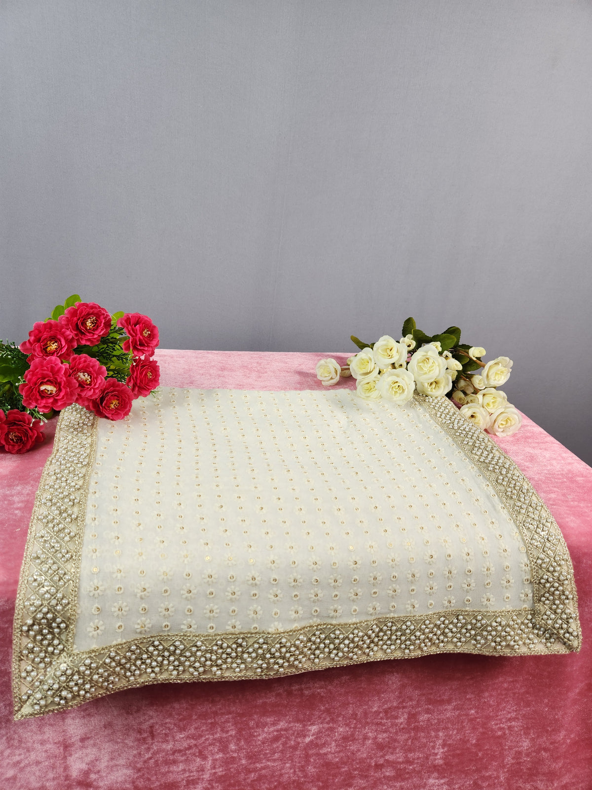 White Groom Shawl - Pearl Work | Shawl For Men