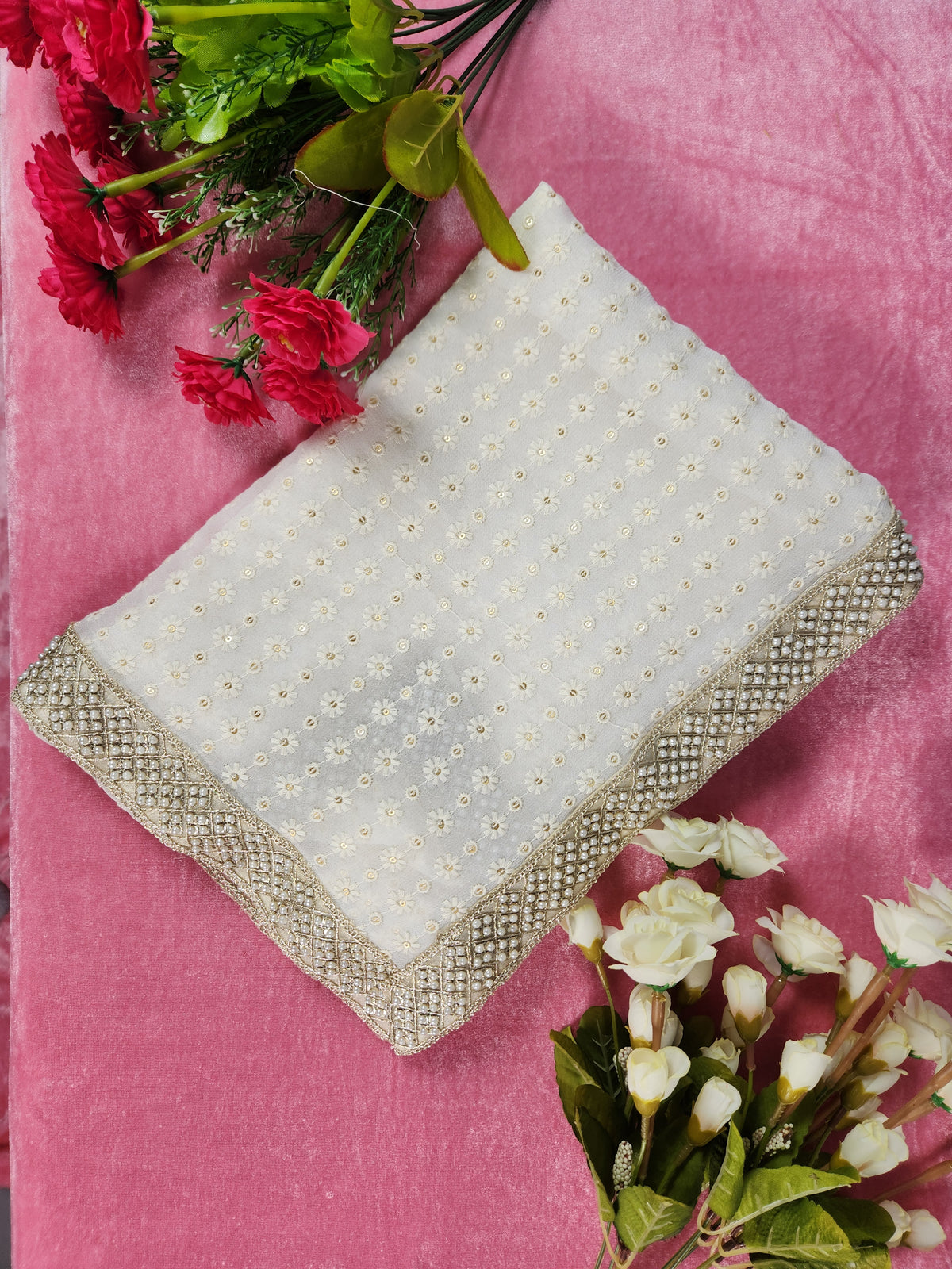 White Groom Turban Shawl With Pearl Work | Dupatta Safa Set For Men