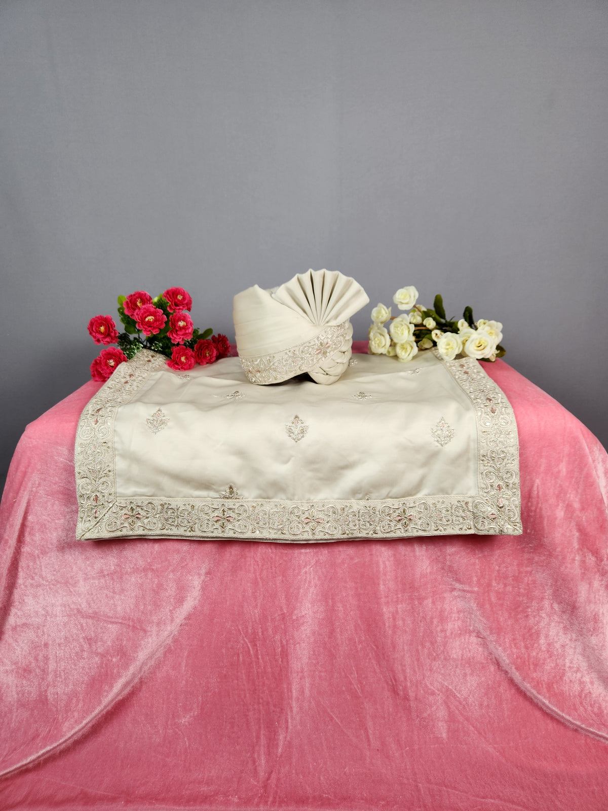 Champagne Golden Groom Turban Shawl | Dupatta Safa Set For Men