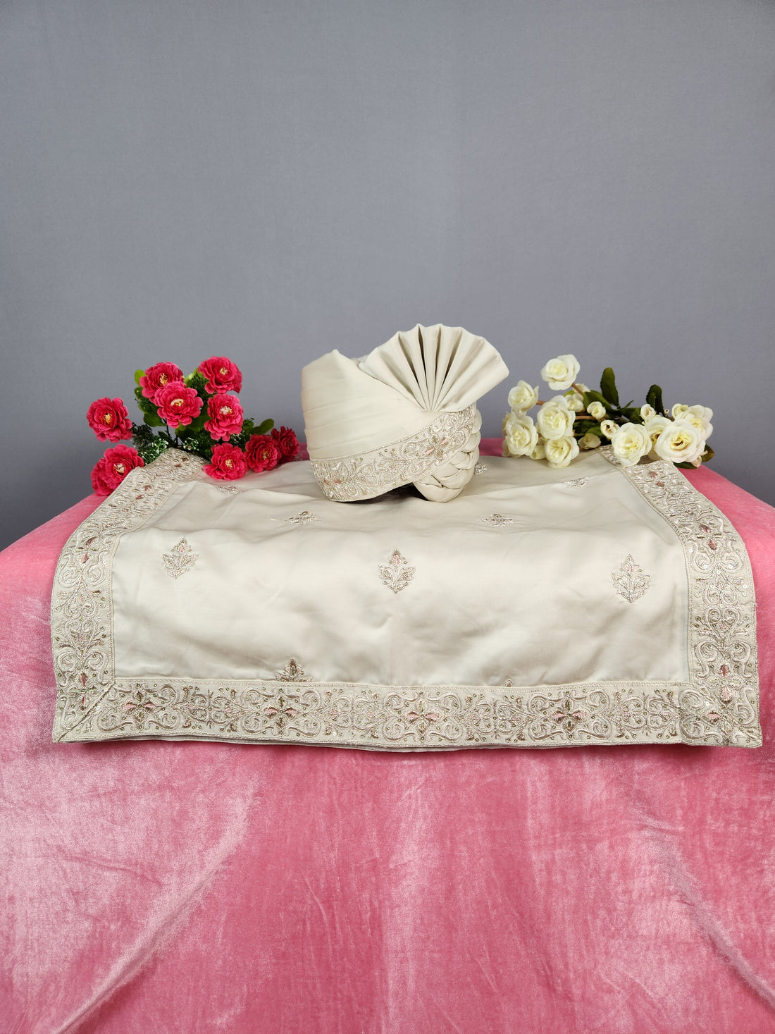 Champagne Golden Groom Turban Shawl | Dupatta Safa Set For Men