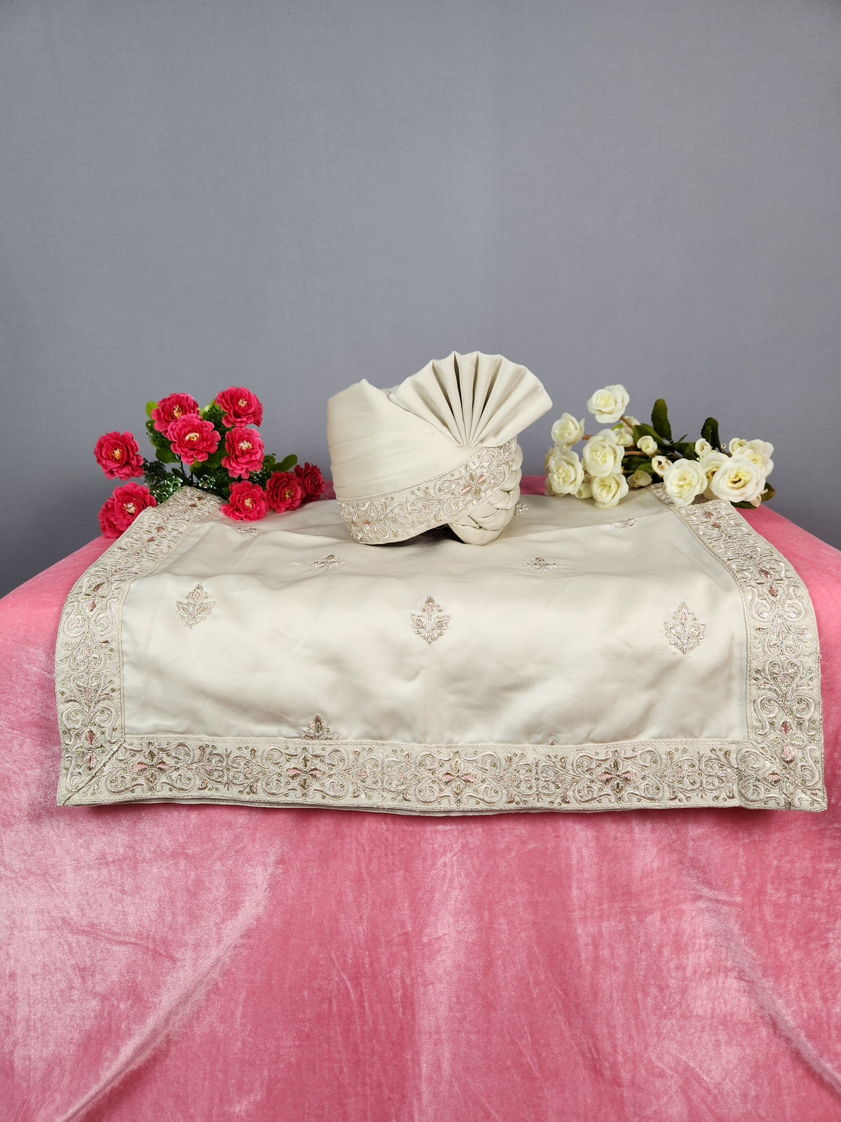 Champagne Golden Groom Turban Shawl | Dupatta Safa Set For Men