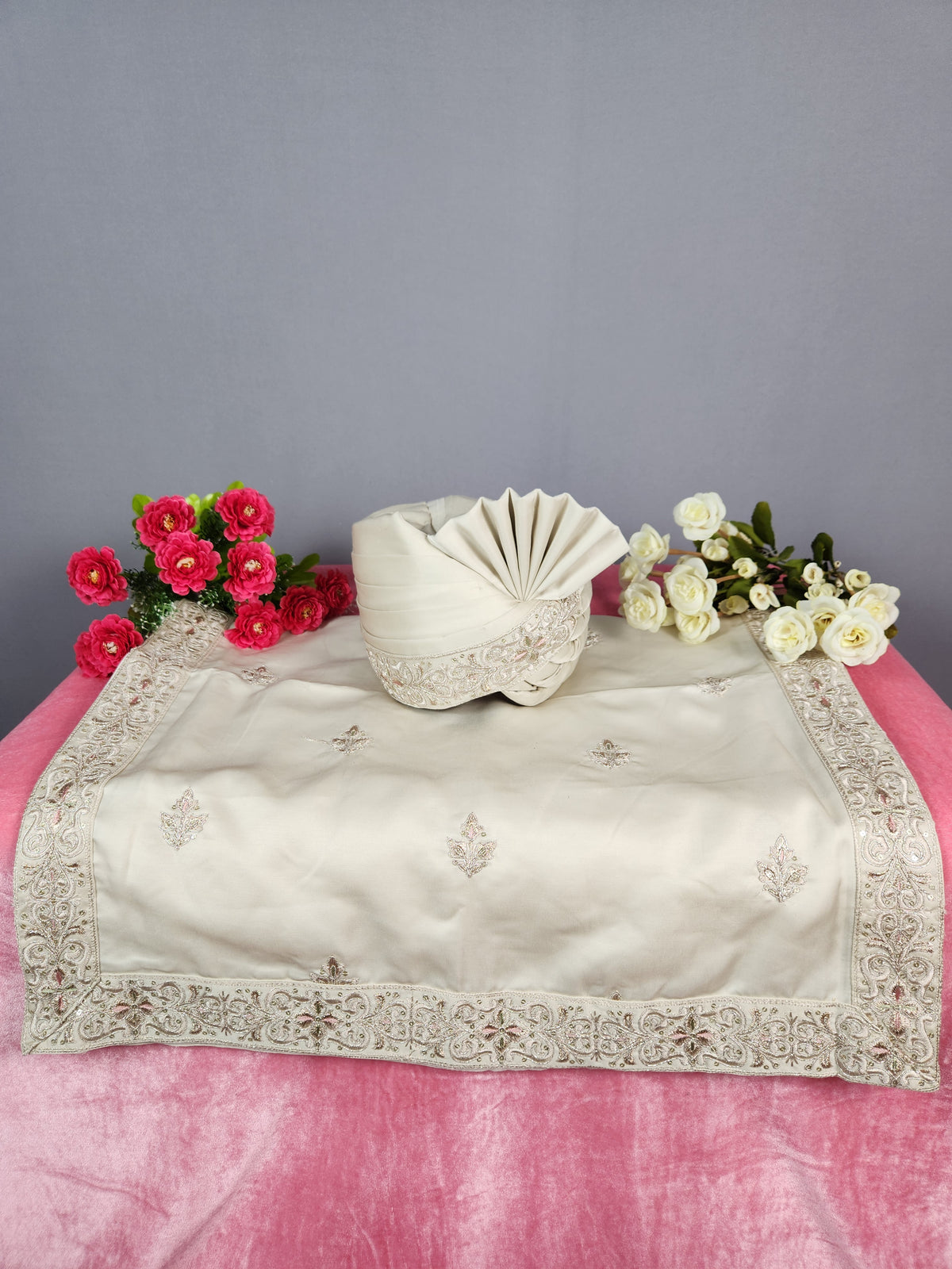 Champagne Golden Groom Turban Shawl | Dupatta Safa Set For Men