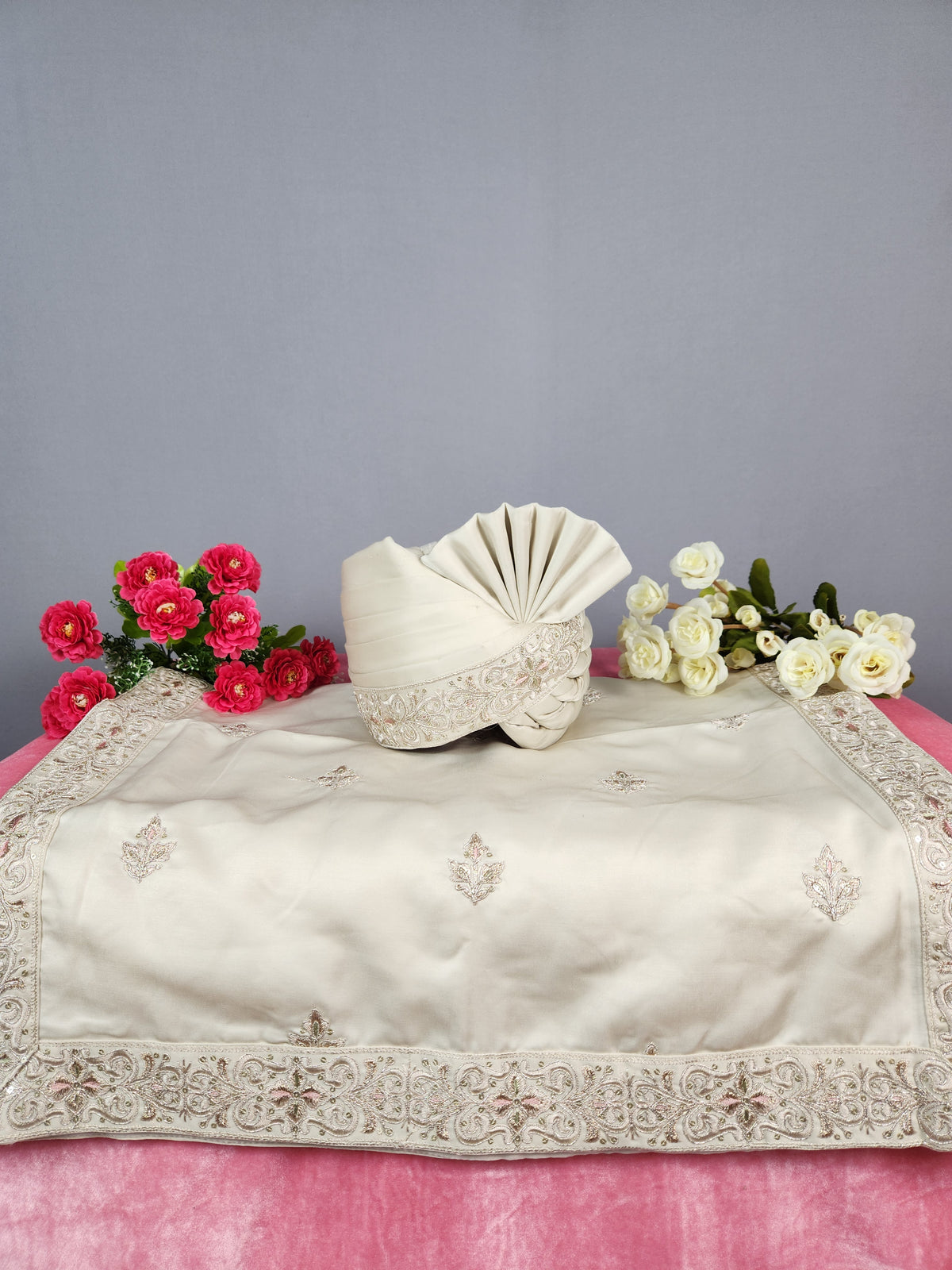 Champagne Golden Groom Turban Shawl | Dupatta Safa Set For Men
