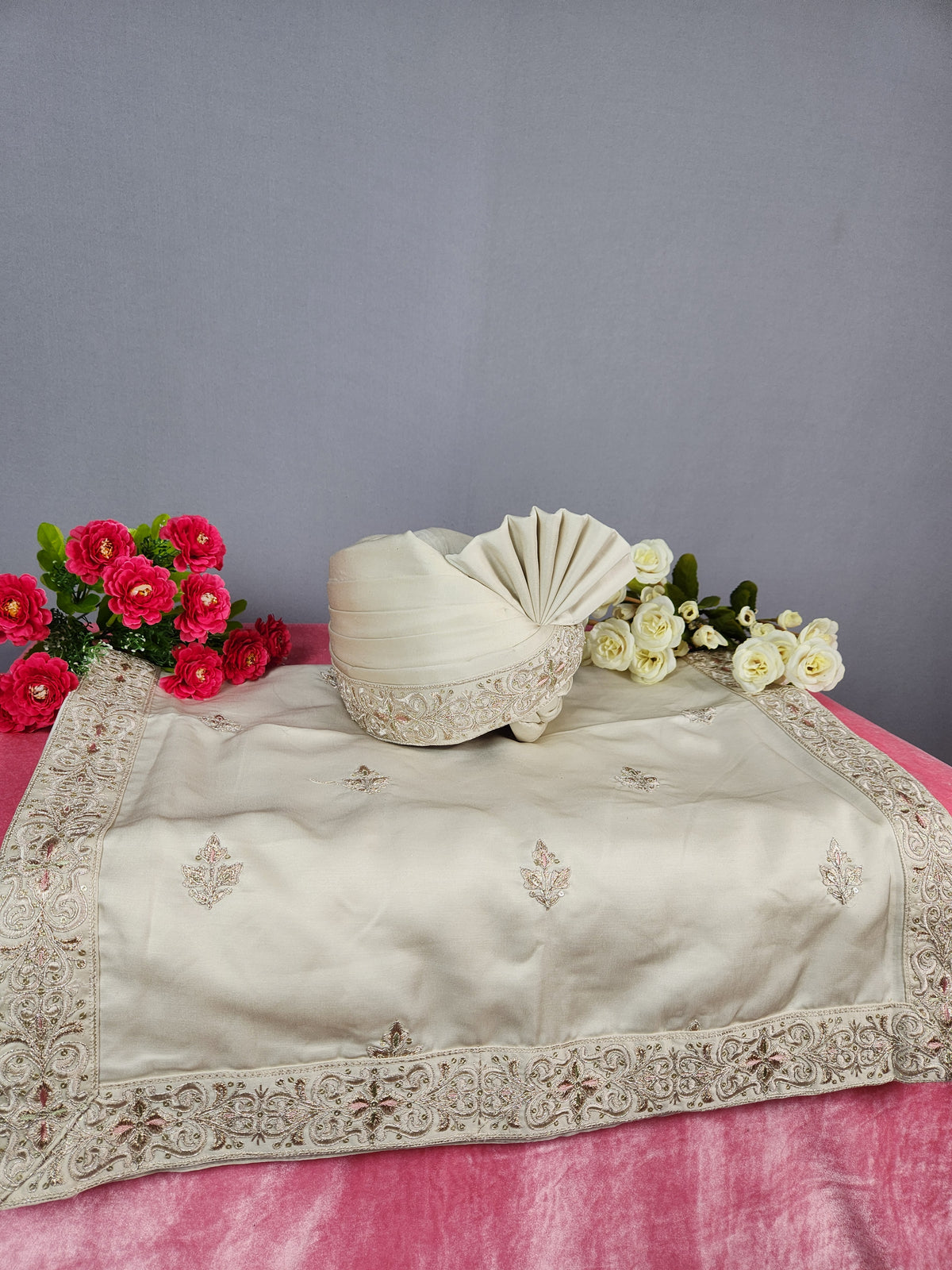 Champagne Golden Groom Turban Shawl | Dupatta Safa Set For Men