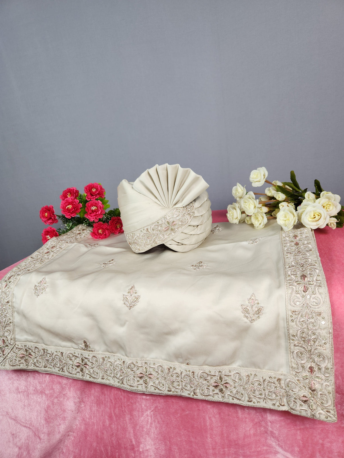 Champagne Golden Groom Turban Shawl | Dupatta Safa Set For Men