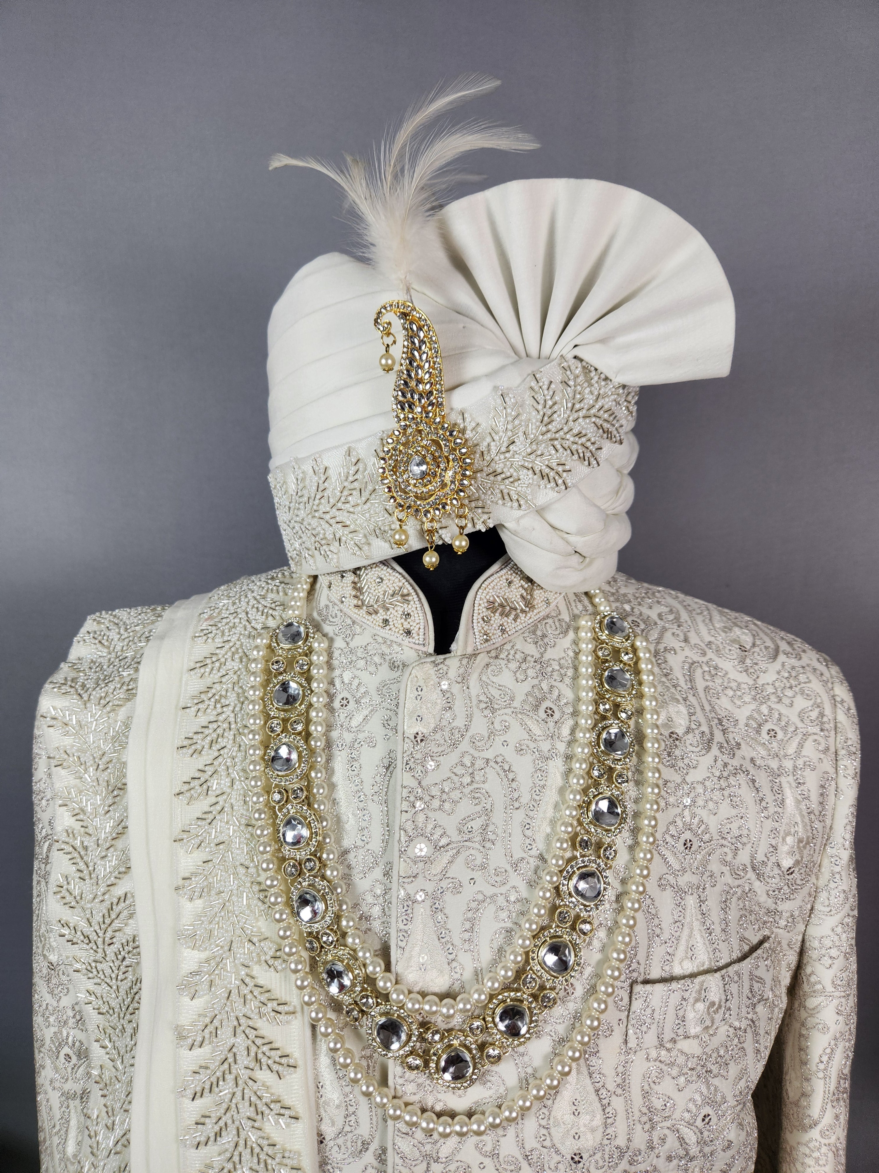 Ivory White Wedding Groom Sherwani - Silver Zari Work | Sherwani For Men