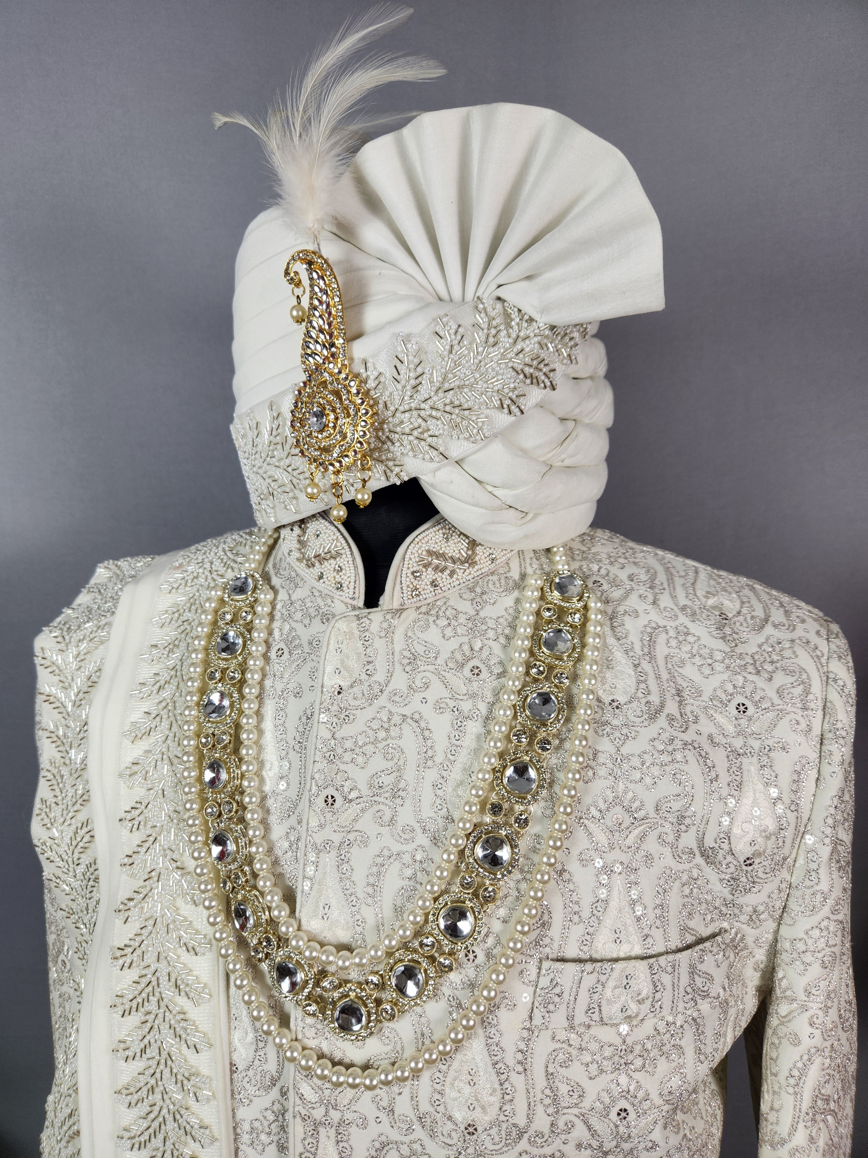 Ivory White Wedding Groom Sherwani - Silver Zari Work | Sherwani For Men