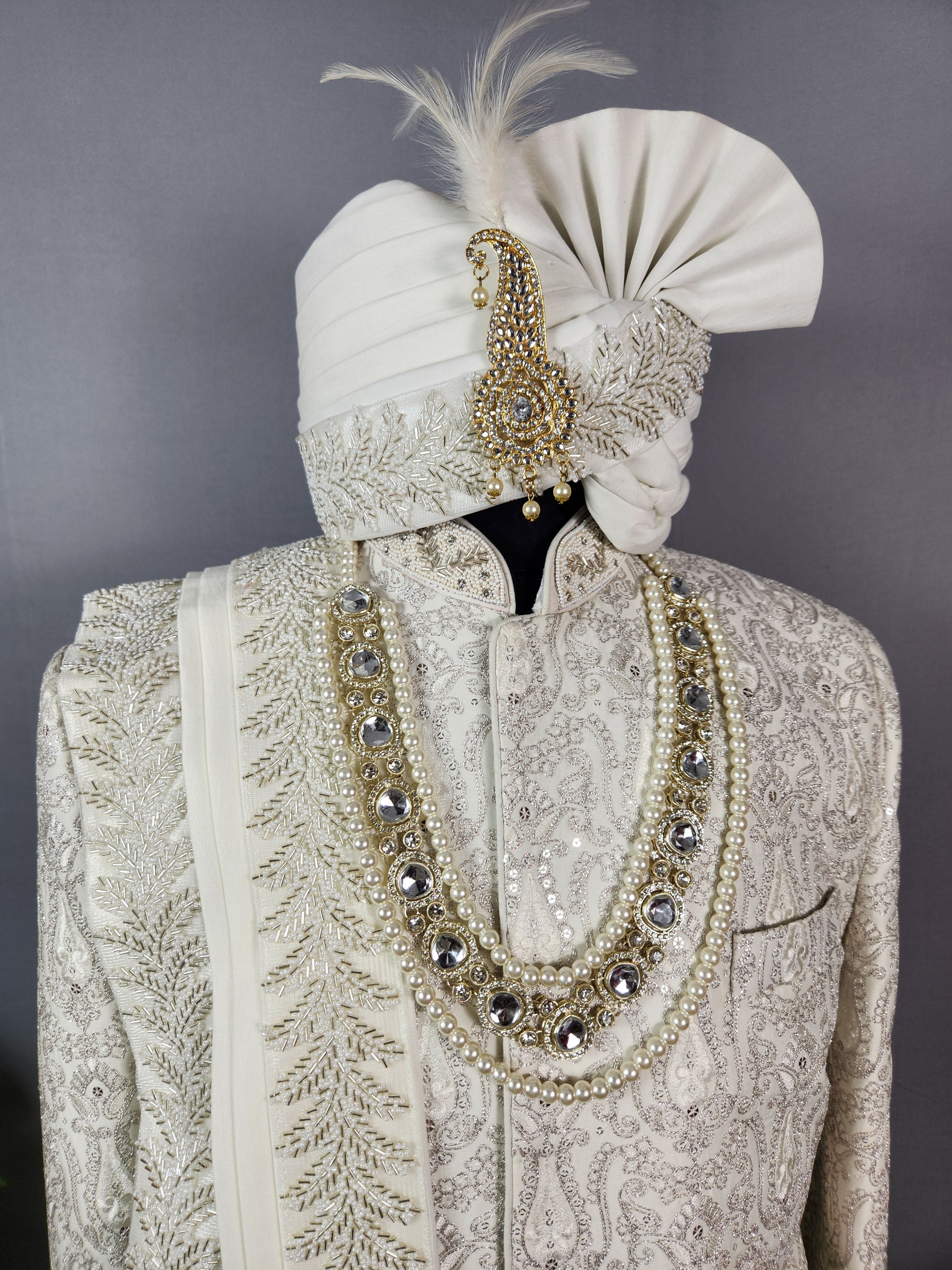 Ivory White Wedding Groom Sherwani - Silver Zari Work | Sherwani For Men