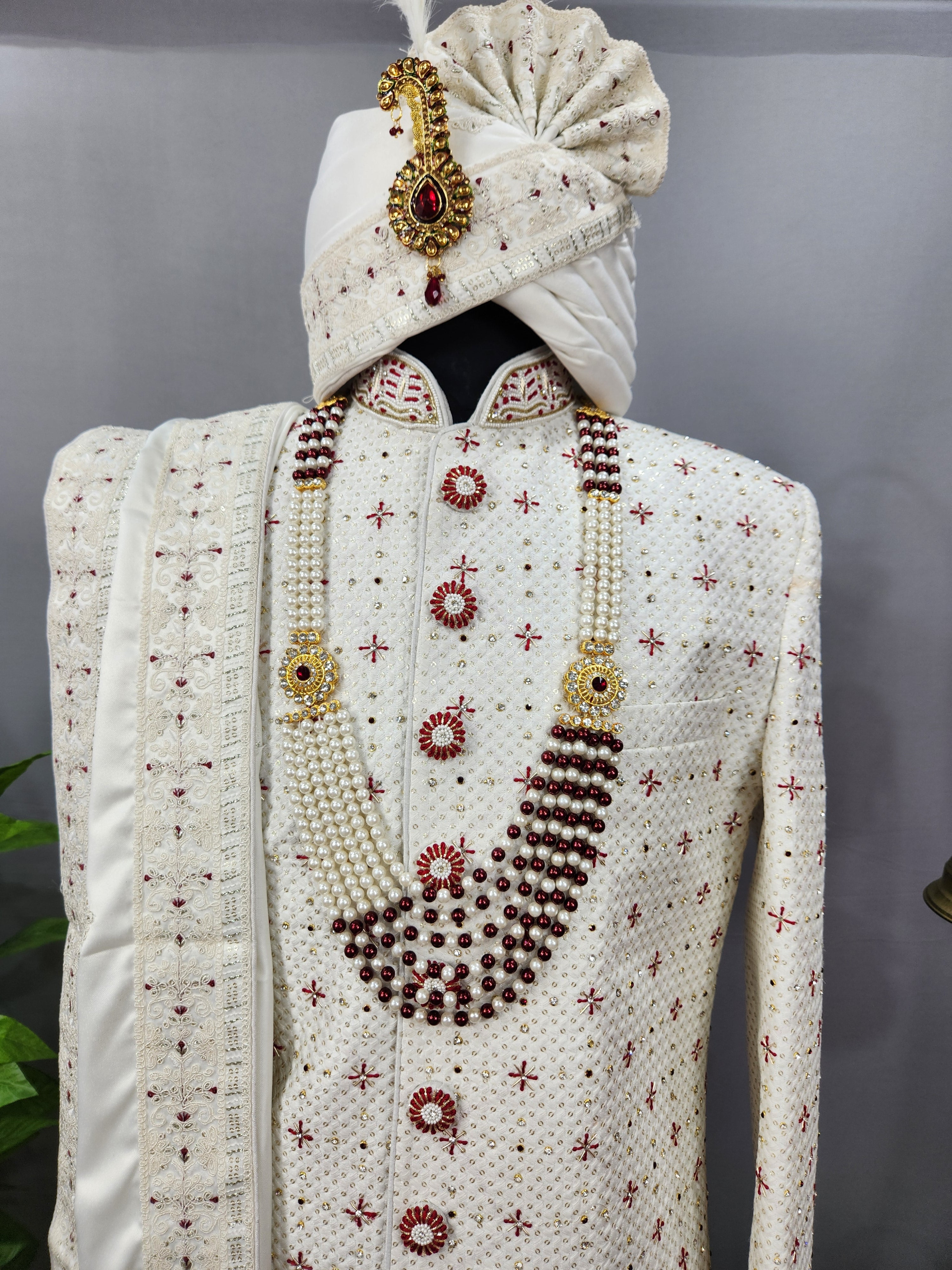 White Wedding Groom Sherwani - Beads, Cutdana Work | Sherwani For Men
