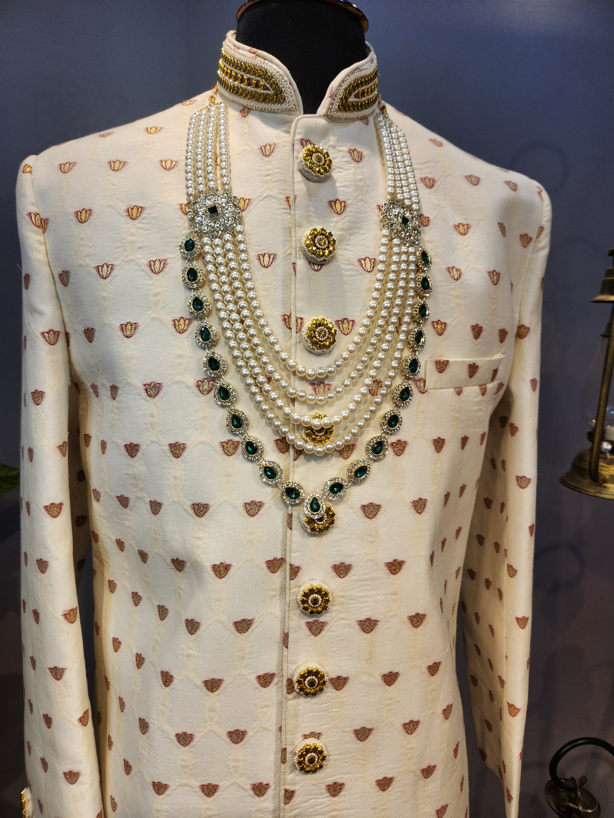 White Wedding Groom Sherwani - Benarasi Fabric | Sherwani For Men