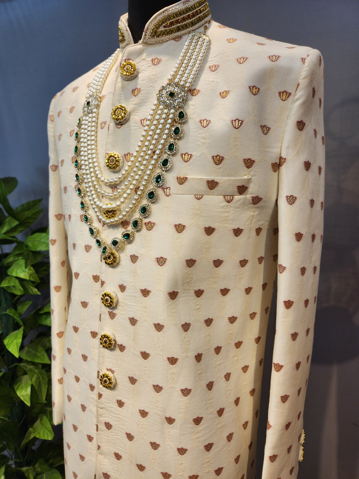 White Wedding Groom Sherwani - Benarasi Fabric | Sherwani For Men