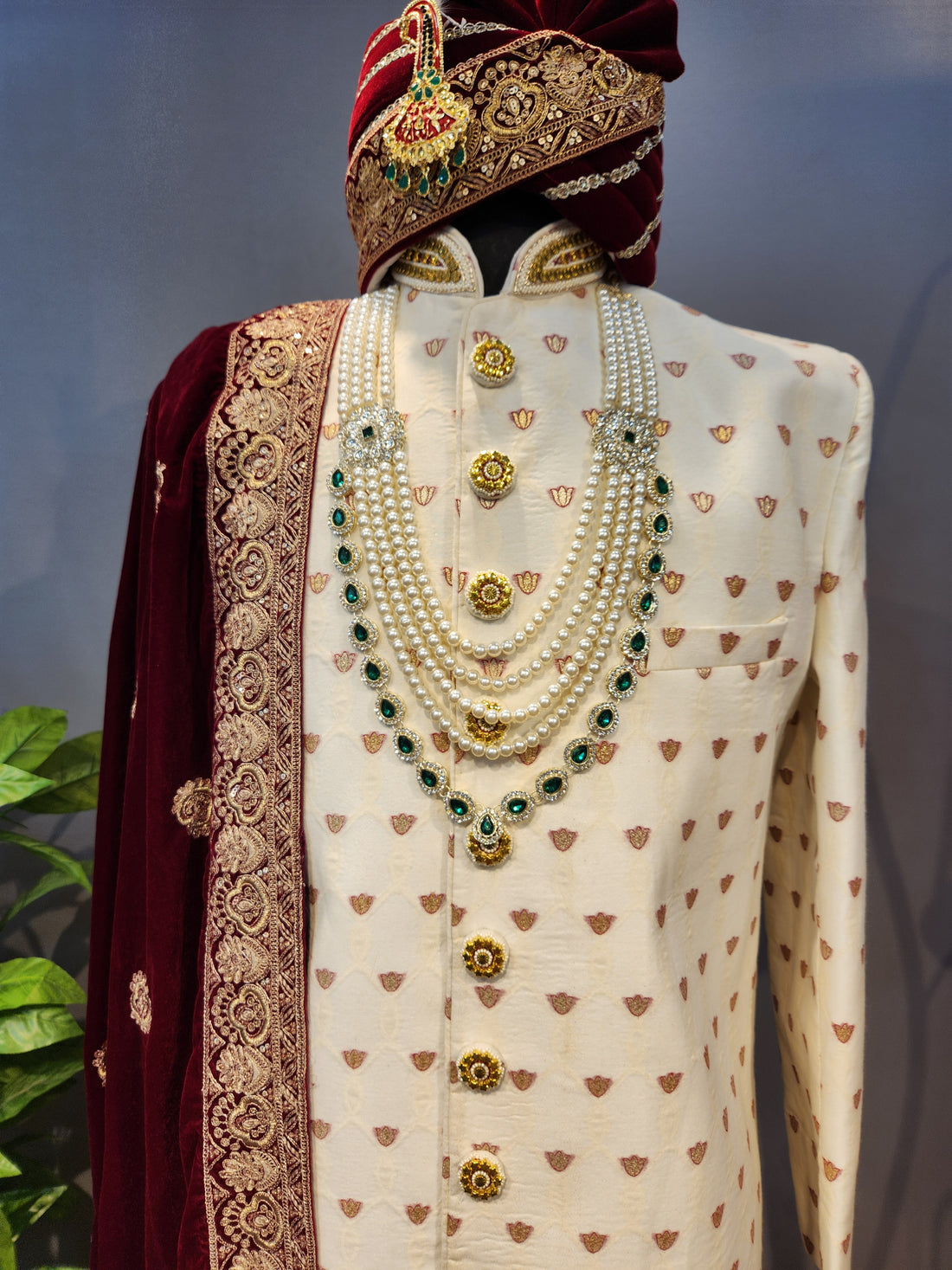 White Wedding Groom Sherwani - Benarasi Fabric | Sherwani For Men