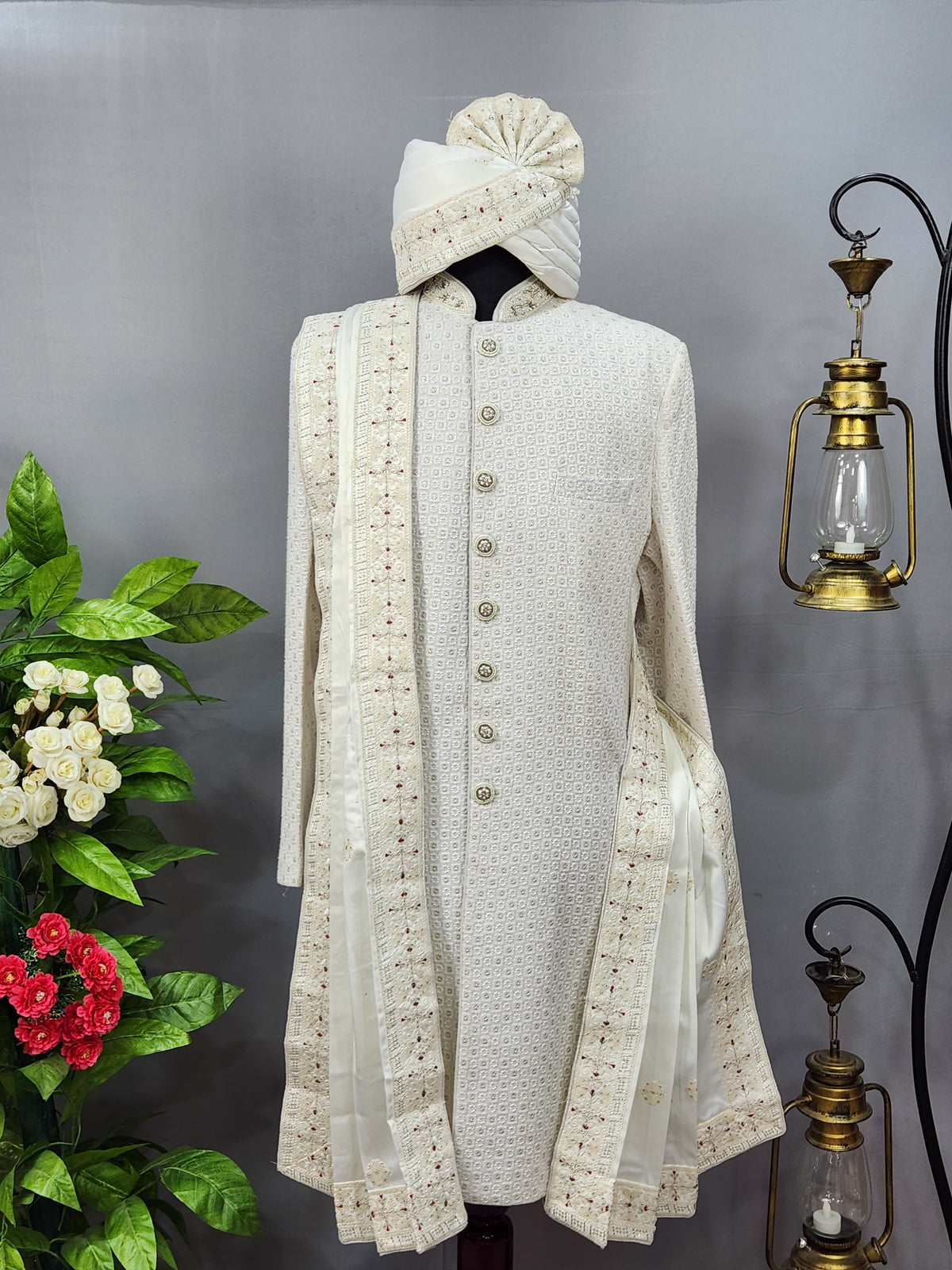 White Groom Shawl - Red Touch Up | Shawl For Men
